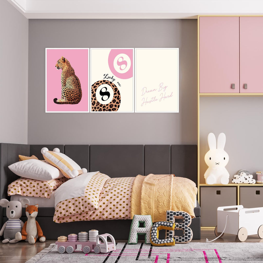 Pink Set of 3 Leopard Wall Art Prints Trendy Girly Cheetah Print Poster for Home Decor 16X24 in Unframed