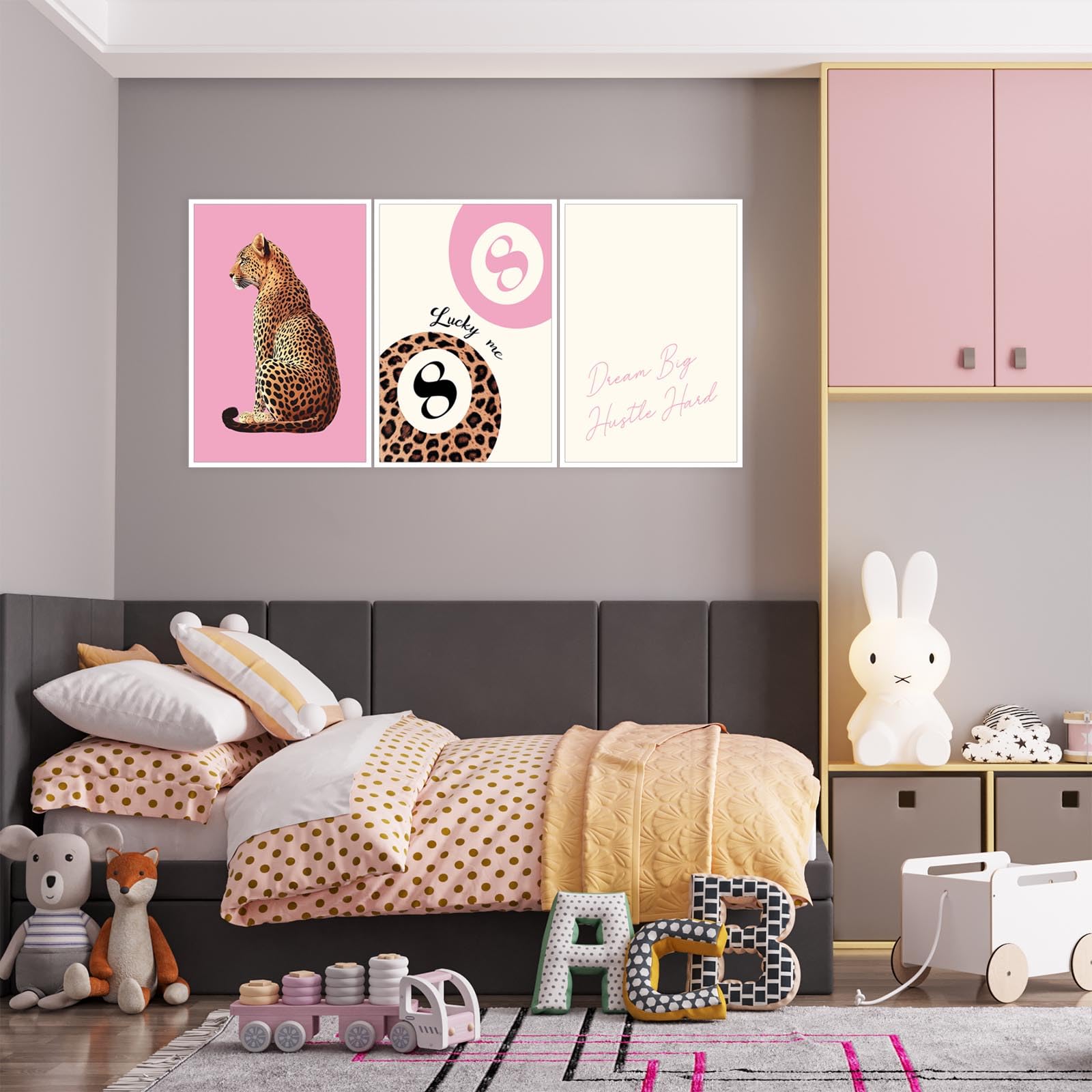 Pink Set of 3 Leopard Wall Art Prints Trendy Girly Cheetah Print Poster for Home Decor 16X24 in Unframed
