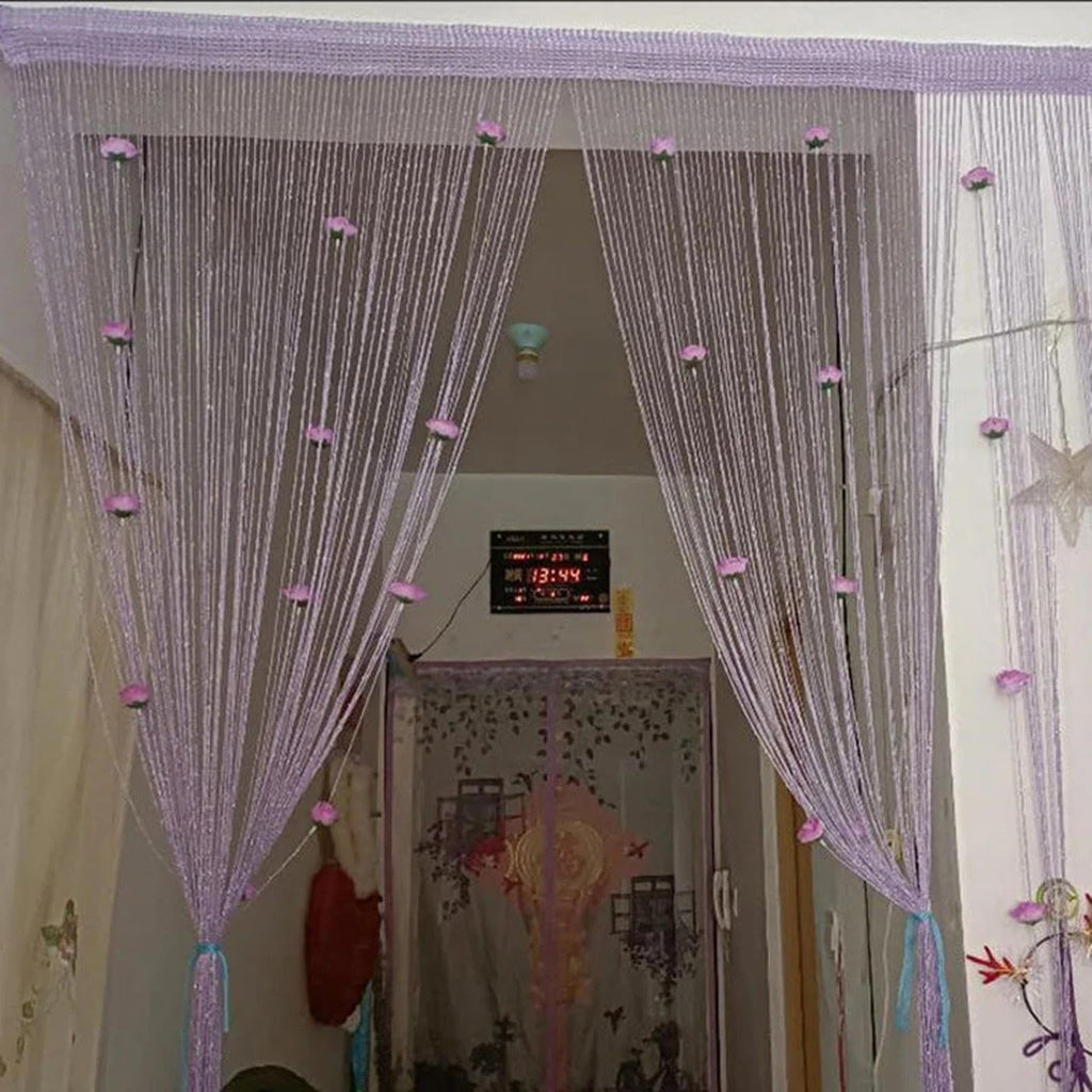 New Beaded String Curtain with Roses - 100 x 200cm Fly Screens for Doors, Tassel Fringe