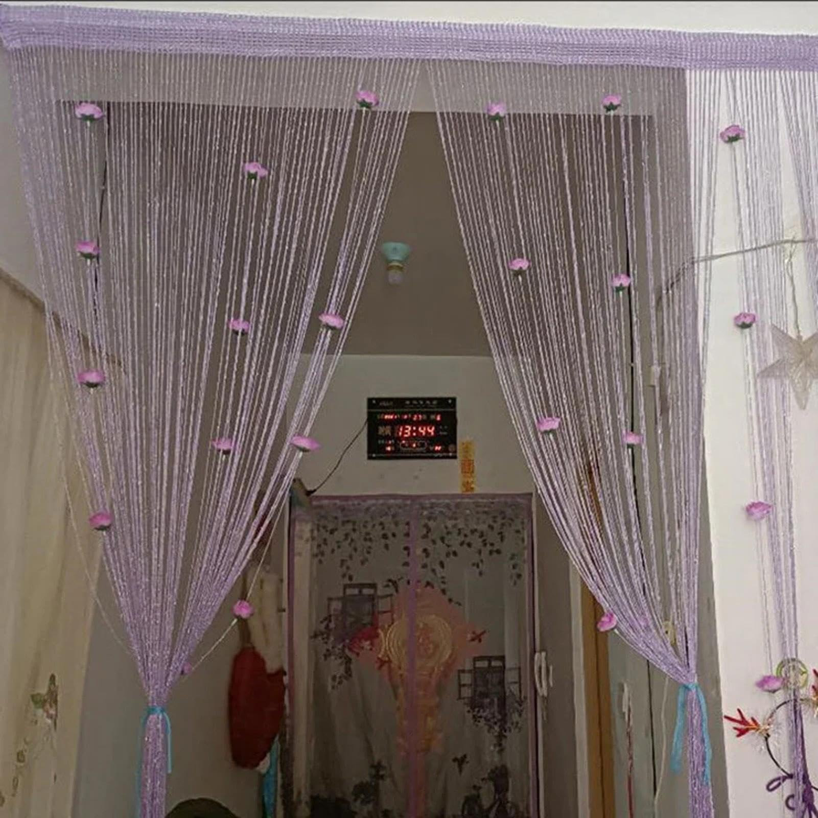 New Beaded String Curtain with Roses - 100 x 200cm Fly Screens for Doors, Tassel Fringe