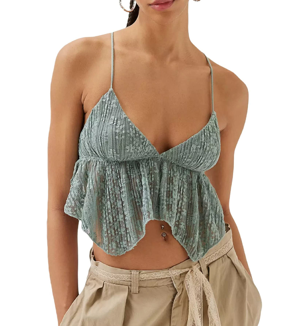 Women Elegant Lace V Neck Camis Sleeveless Spaghetti Strap Slim Camisoles Vintage Backless Tank Top