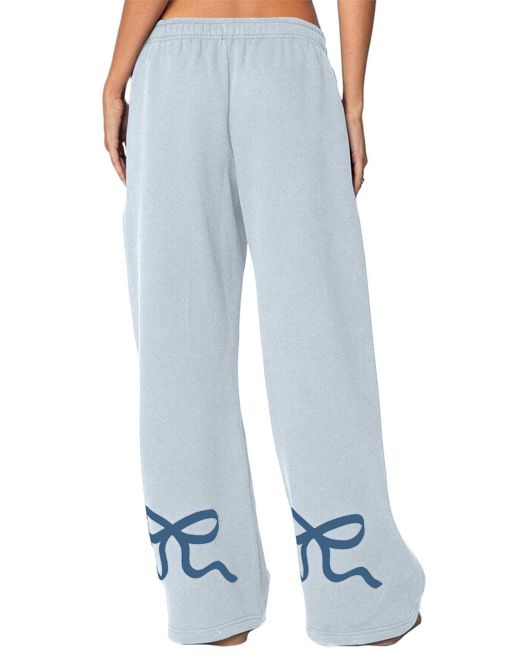 Women's Wide-Leg Sweatpants â€?Straight Leg, Graphic Bow Print, Elastic Waistband, Lounge Joggers with Pockets