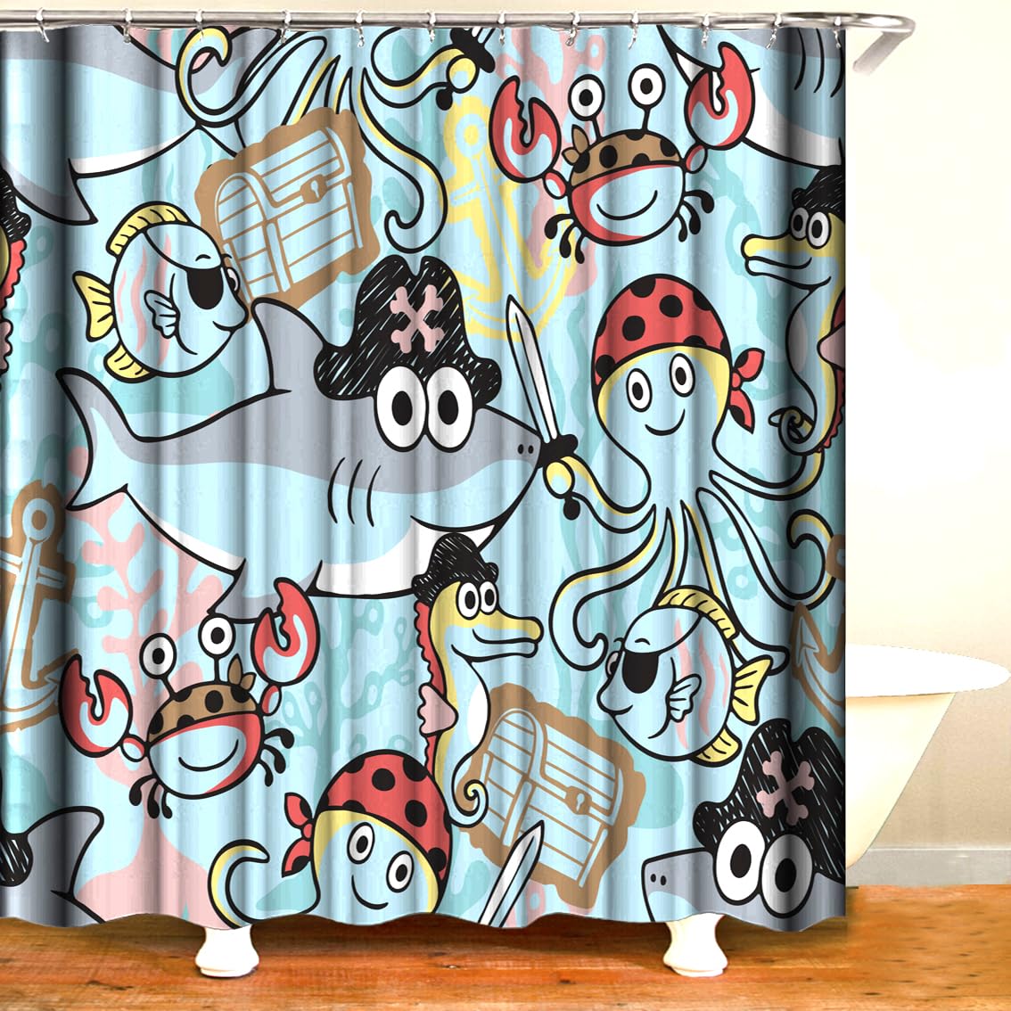 Shower Curtain Bathroom Decor with 12 Plastic Hooks 72 x 72 Inch