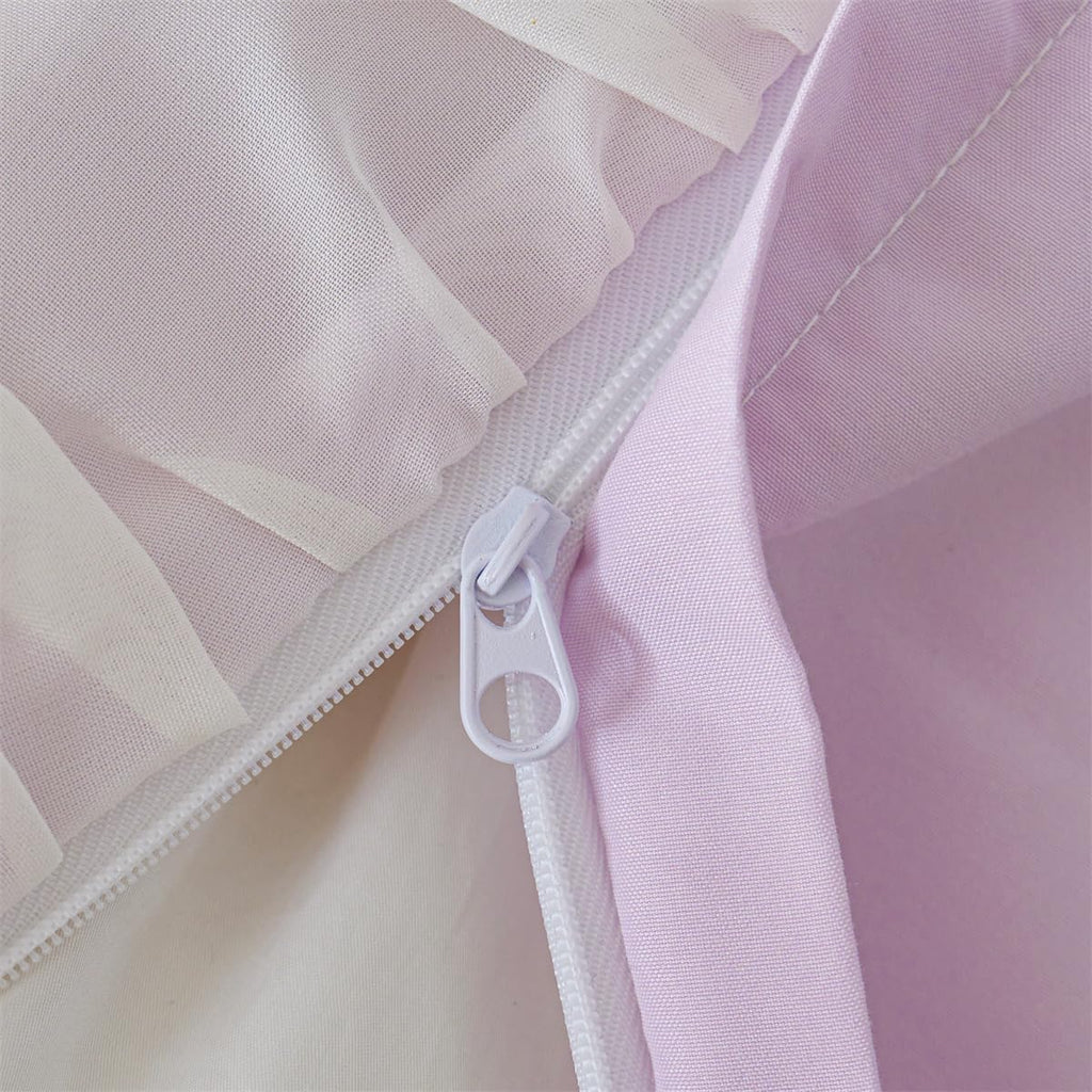 Ruffle Duvet Cover Bedding Set with Bowtie, 2 Pieces Comforter Cover Set with Zipper Closure with Pillowcase