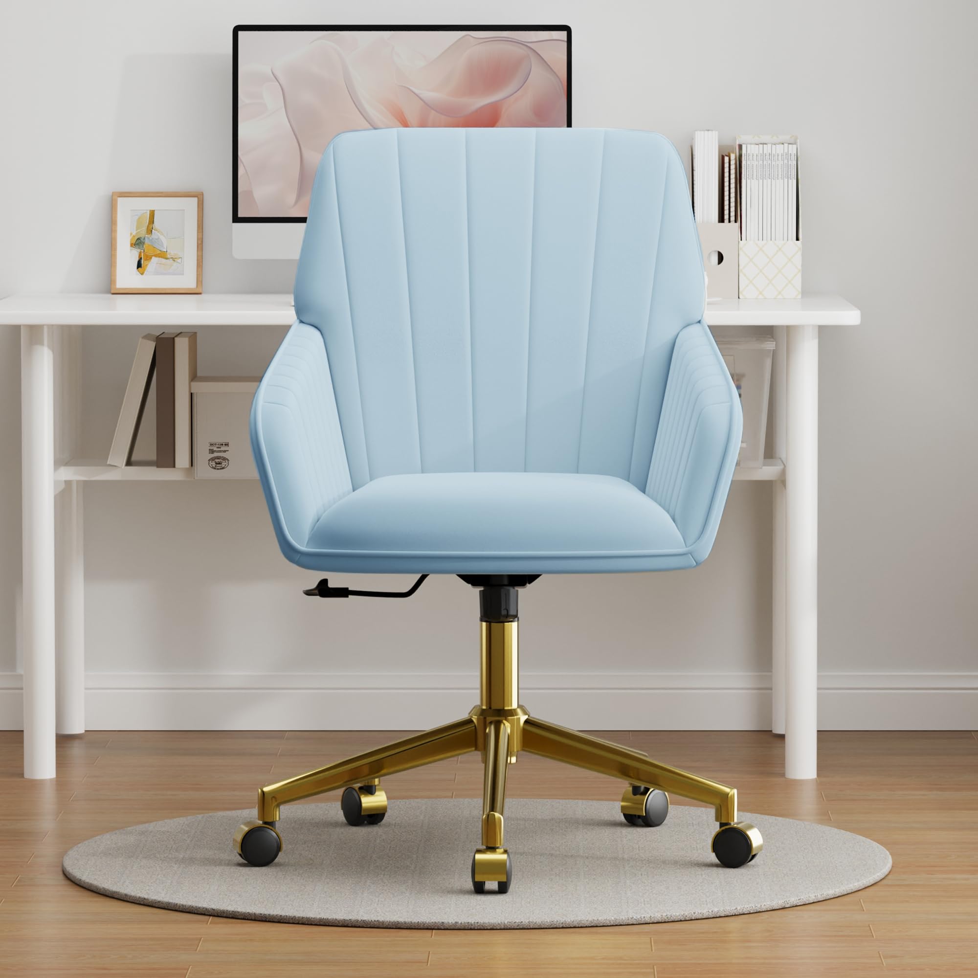 Velvet Modern Cute Chair with Back, Height Adjustable Upholstered Vanity Chair with Swivel Wheels
