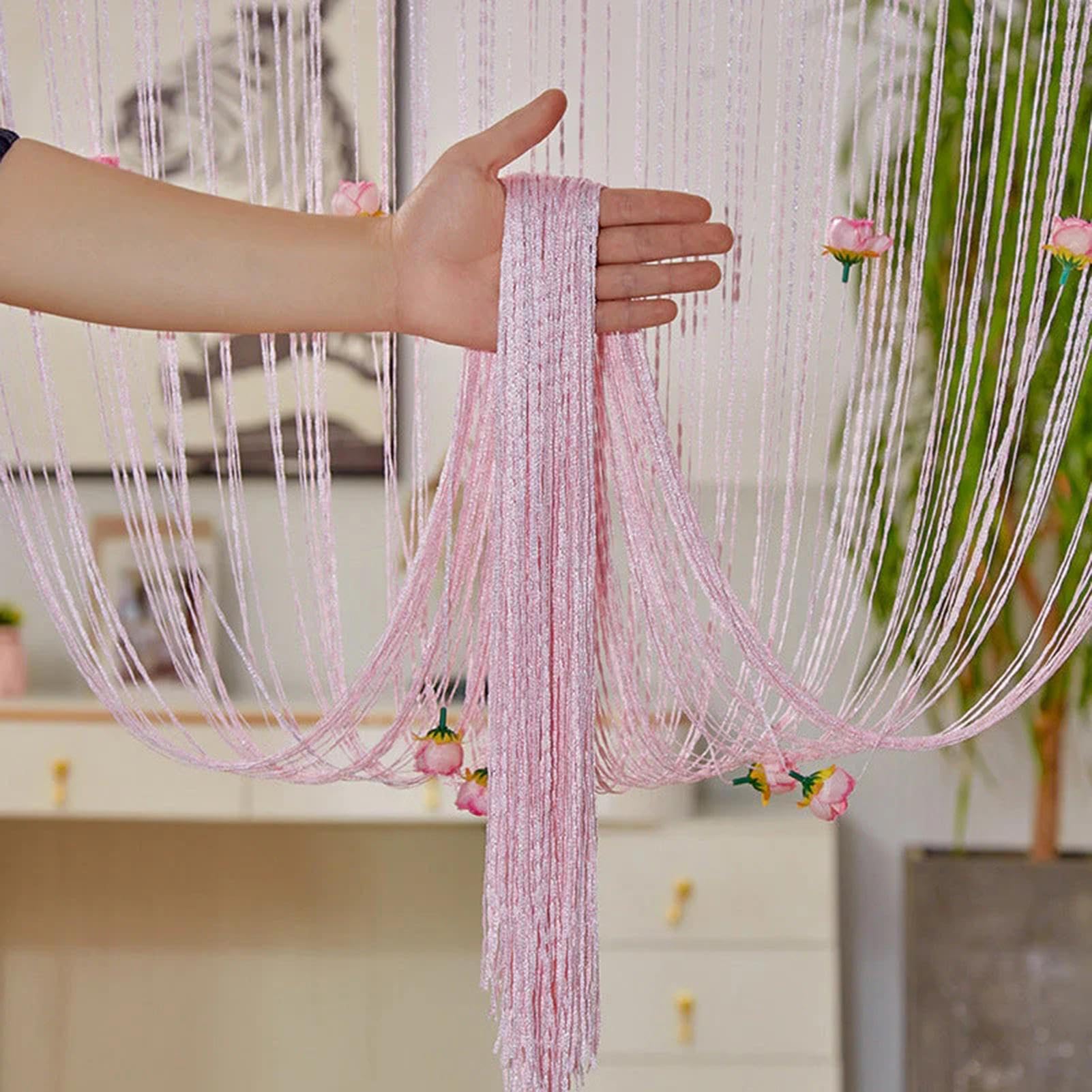 New Beaded String Curtain with Roses - 100 x 200cm Fly Screens for Doors, Tassel Fringe