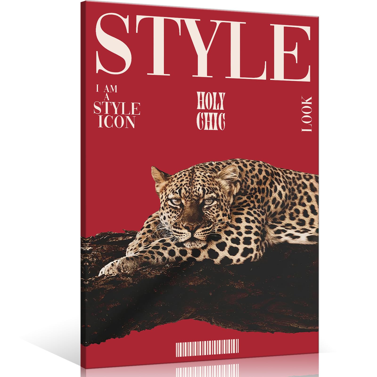 Trendy Cheetah Canvas Wall Art Vintage Leopard Magazine Poster Jungle Wild Animal Portrait Print Funky Red Room Aesthetic