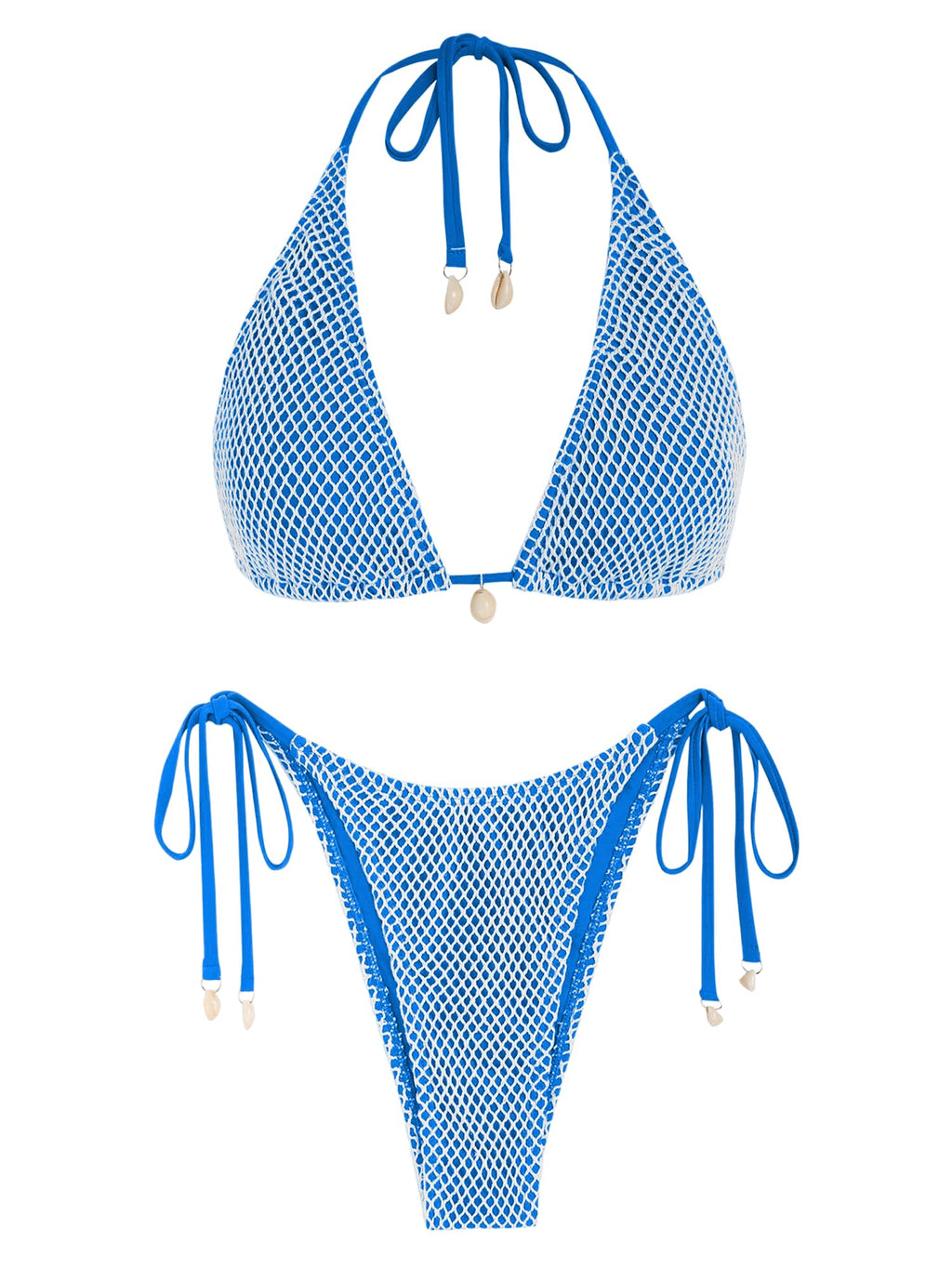 Women's Multiway Triangle Bikini â€?Fishnet Tie-Side Bandeau & Halter Swimsuit Set