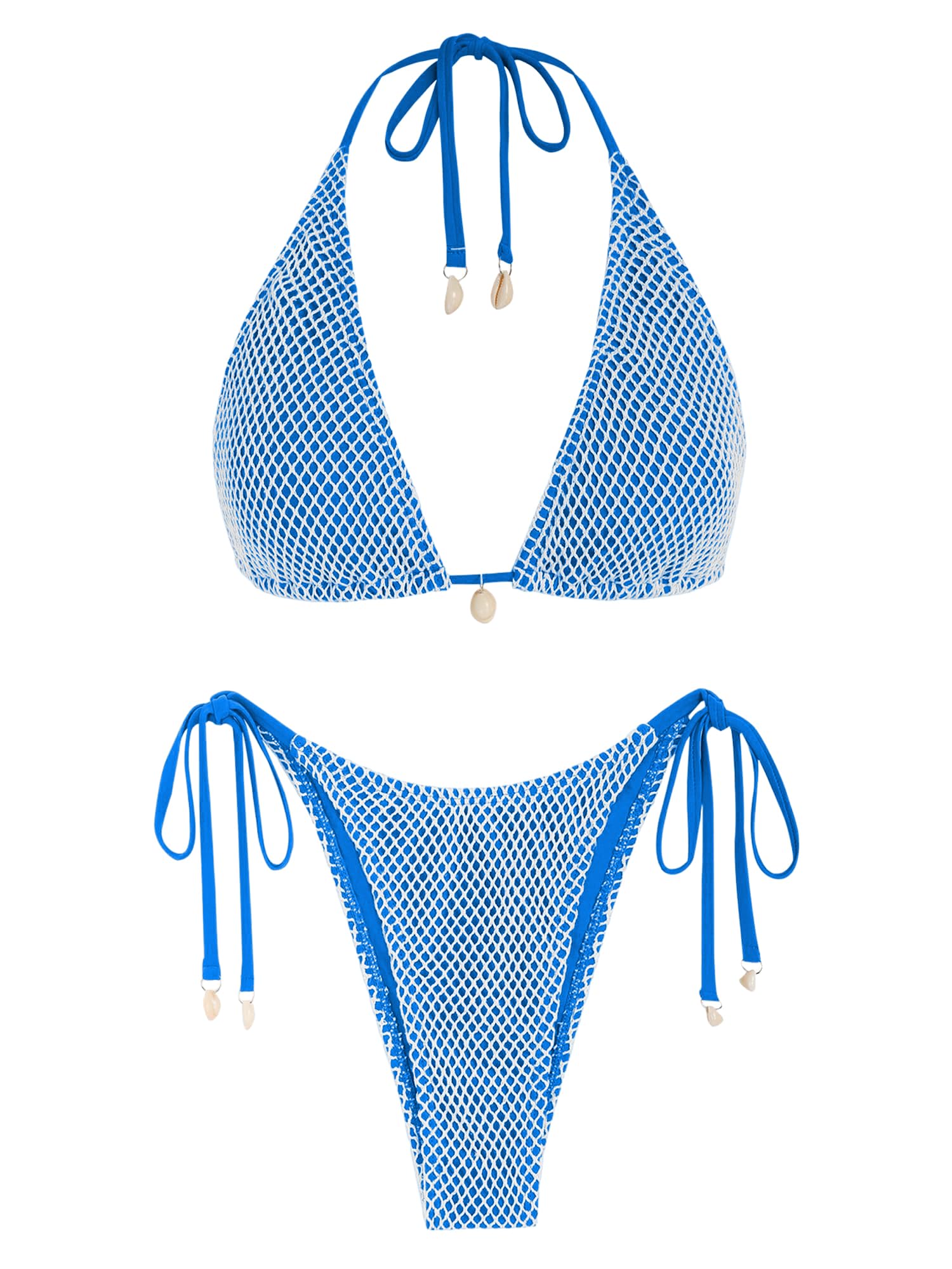 Women's Multiway Triangle Bikini â€?Fishnet Tie-Side Bandeau & Halter Swimsuit Set