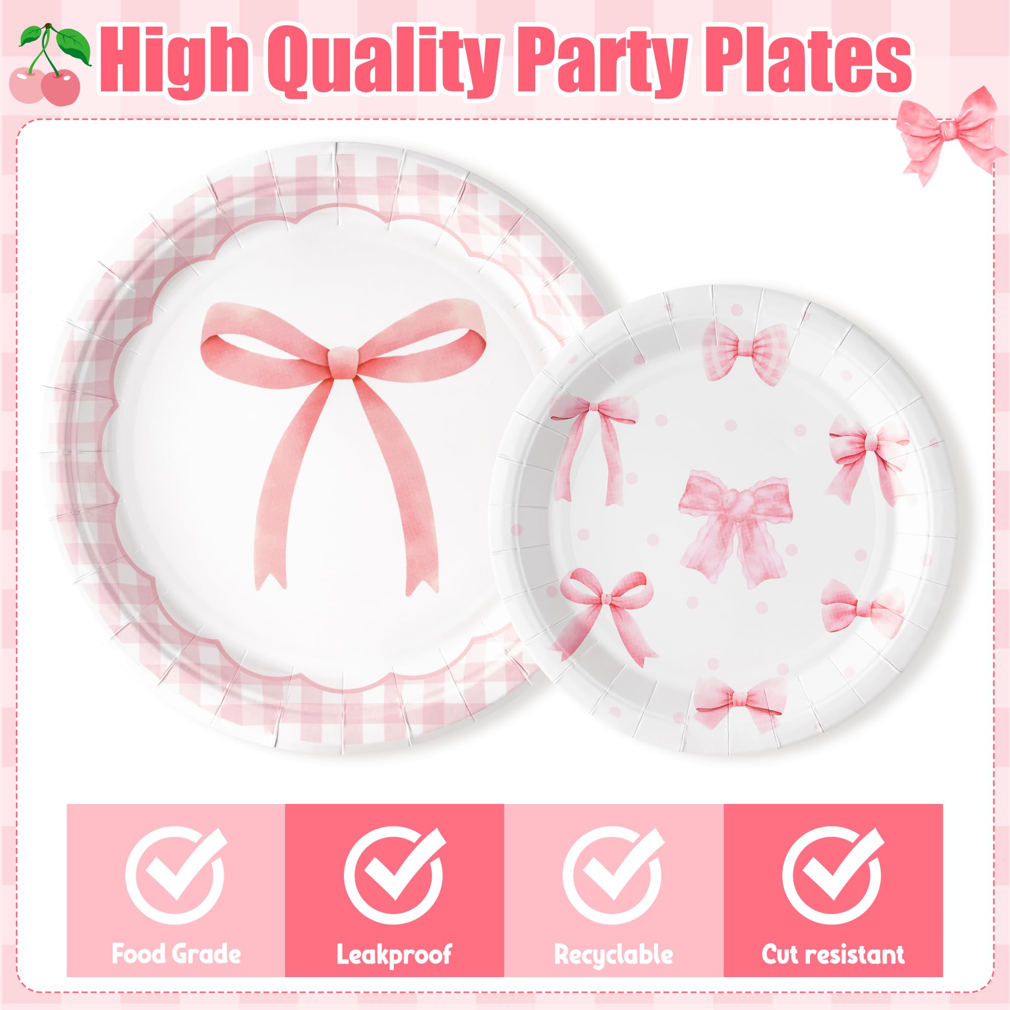 Coquette Cute Bow Party Tableware Decorations - Disposable Paper Plates Napkins Forks