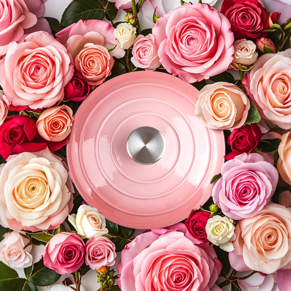 Enameled Cast Iron Dutch Oven with Lid - Big Dual Handles - Round Pot for Versatile Cooking 6 Quart