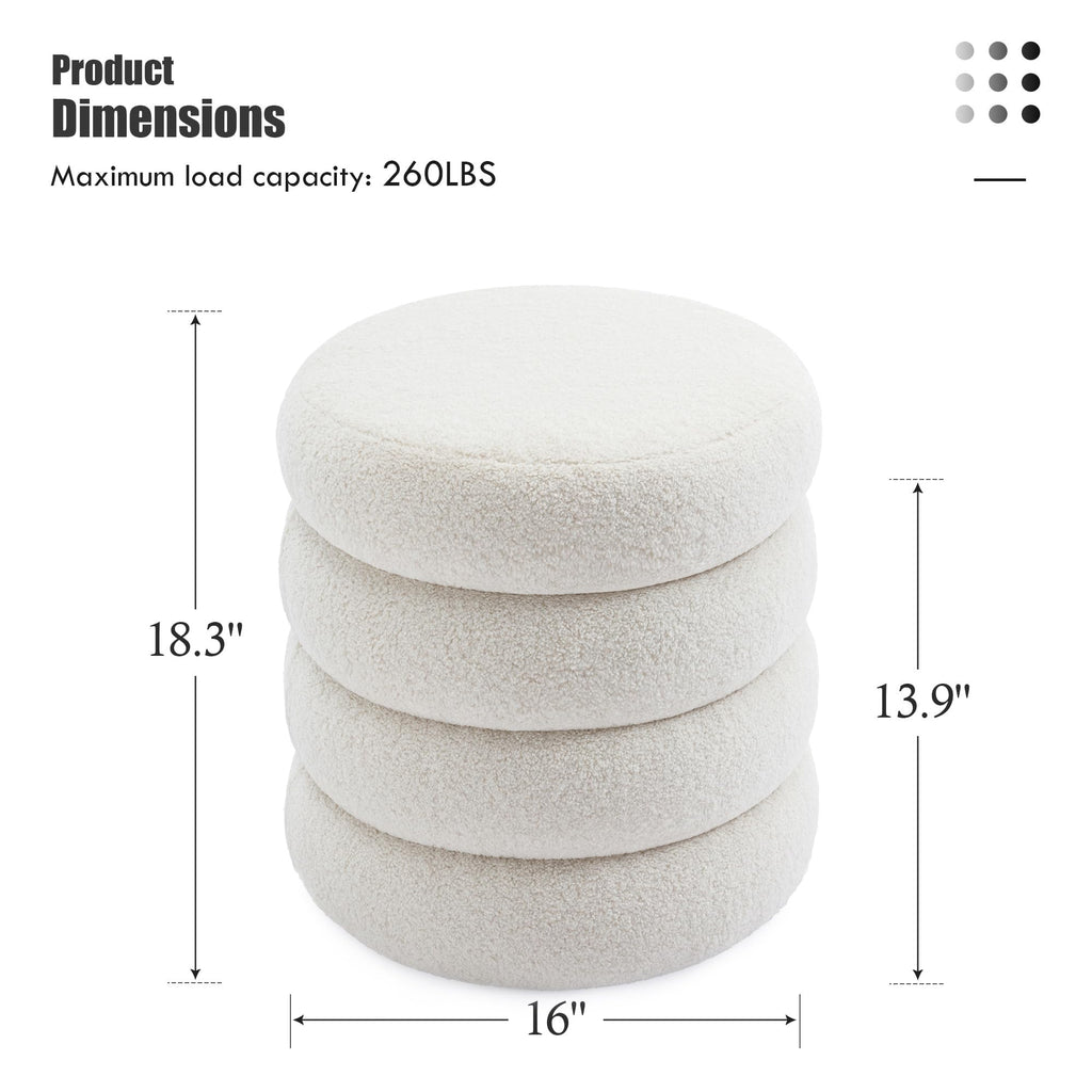 Storage Ottoman Round, Ottoman with Storage, Sherpa Ottoman Storage, (18 Inches x 16 Inches) Set of 2