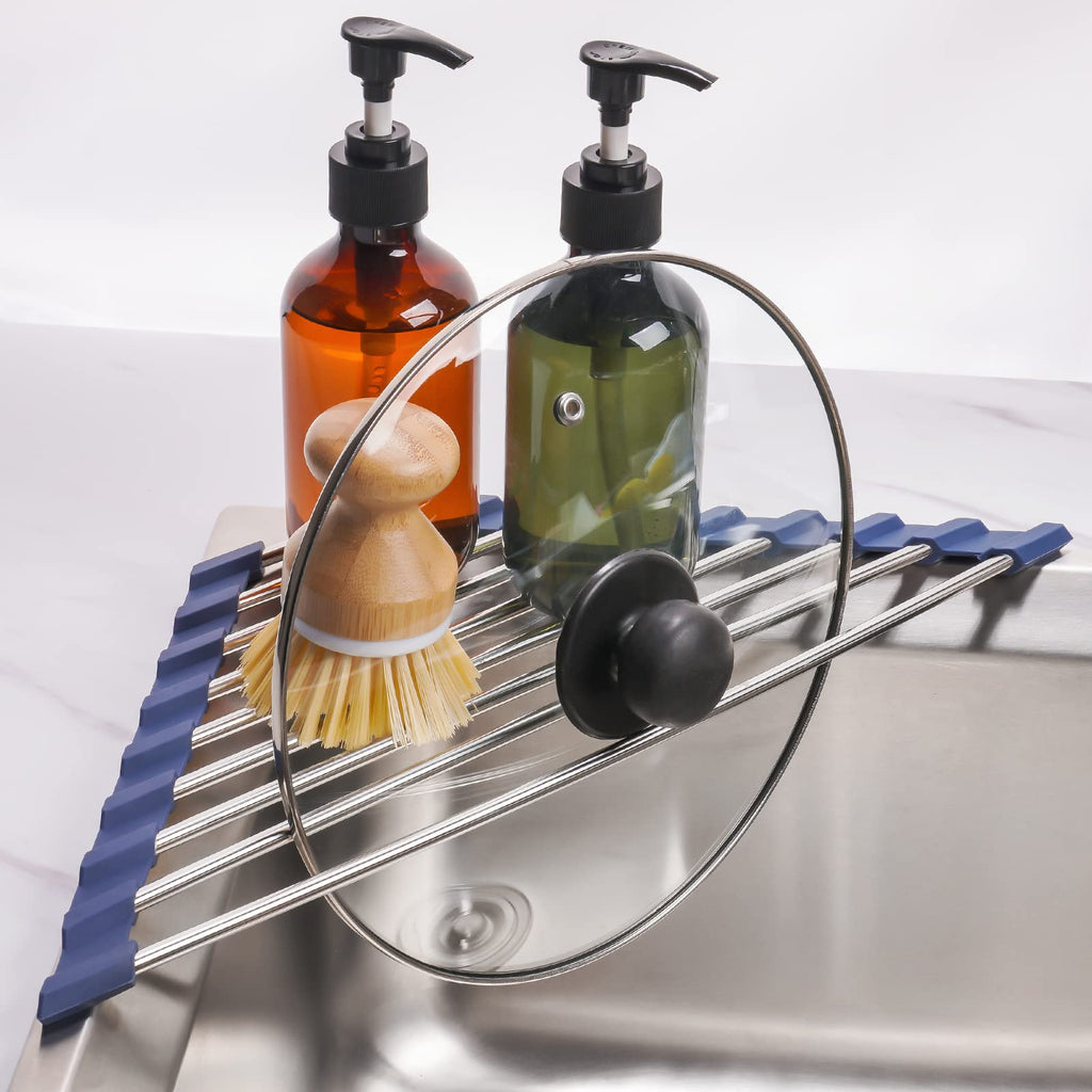 Triangle Foldable Dish Drying Rack, Small Roll-Up - Stainless Steel Over Sink Drainer for Kitchen Sink Corner, Rustproof