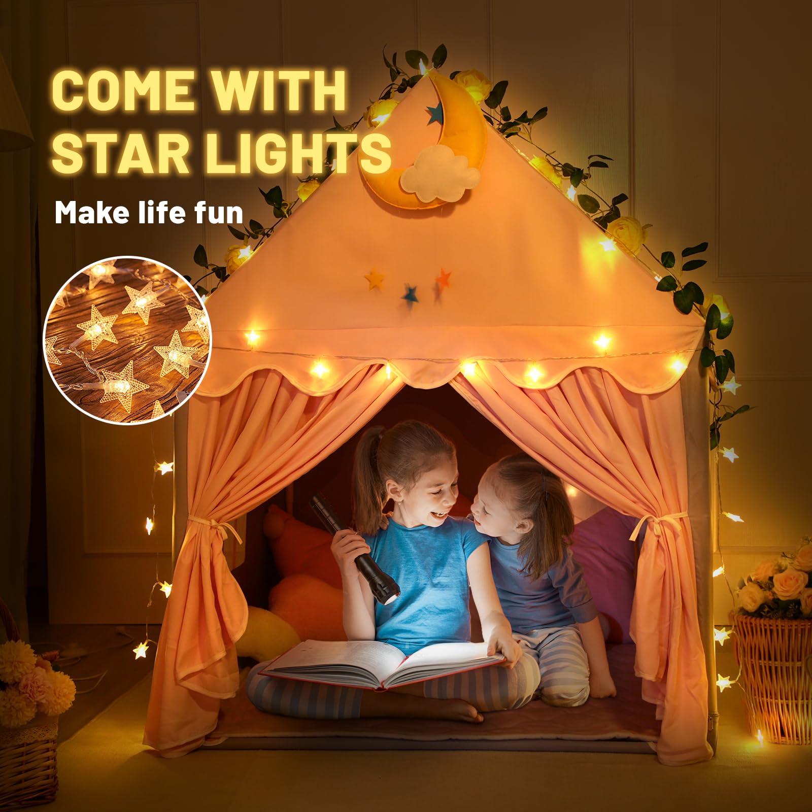 Kid Tent with Mat, Star Lights - Kids Play Tents for Toddlers Kids Tents Indoor Playhouse - Princess Tent for Girls Toy House