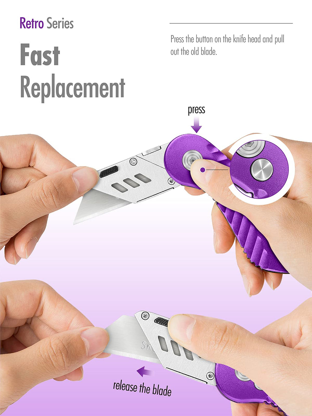 Folding Utility Knife, Cute Metal Box Cutter with Extra 5 Sharp Blades, Quick Blade Change, and Preminium Gift Packaging, for Cardboard Opener, Paper Cutter