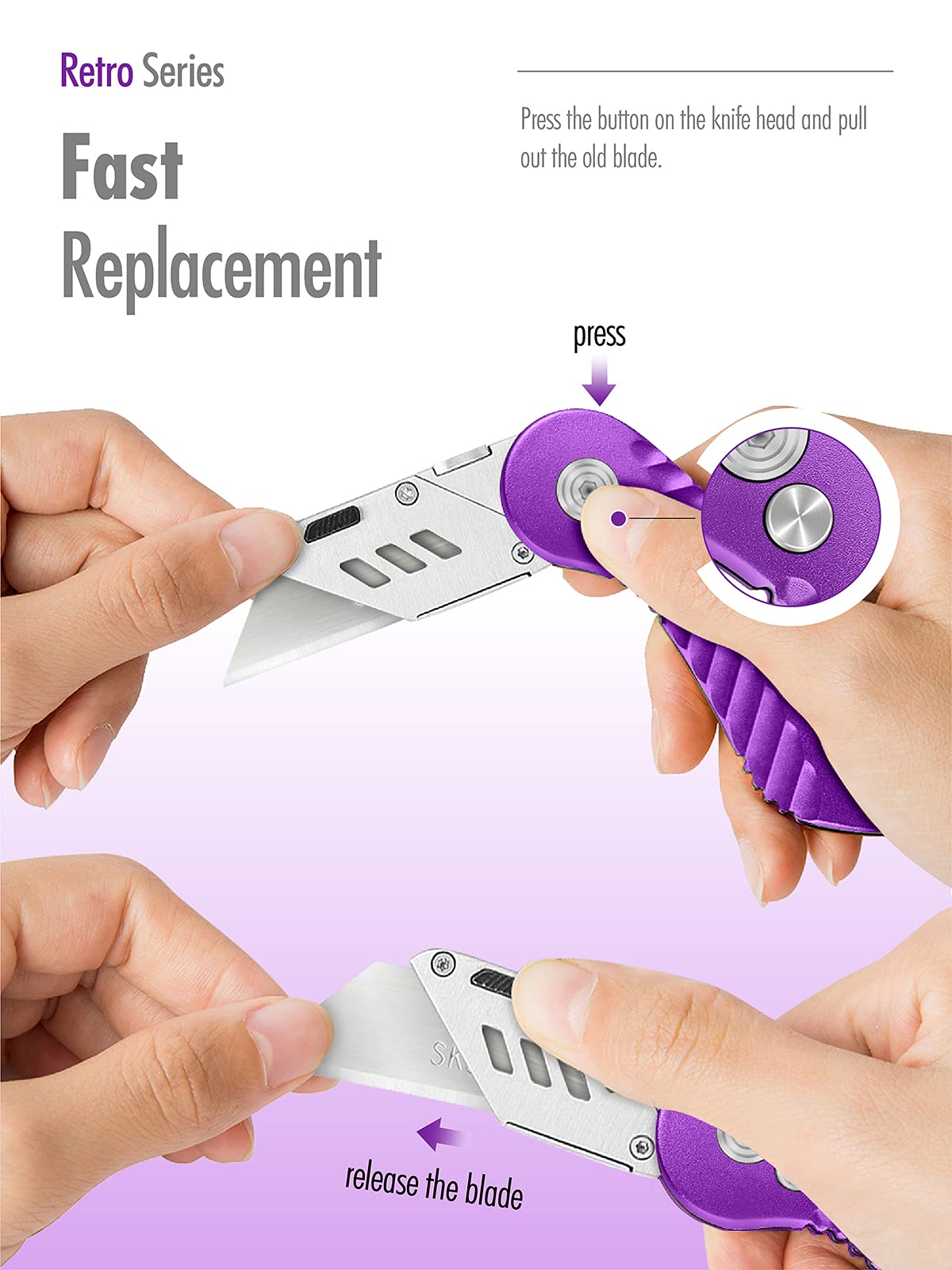 Folding Utility Knife, Cute Metal Box Cutter with Extra 5 Sharp Blades, Quick Blade Change, and Preminium Gift Packaging, for Cardboard Opener, Paper Cutter