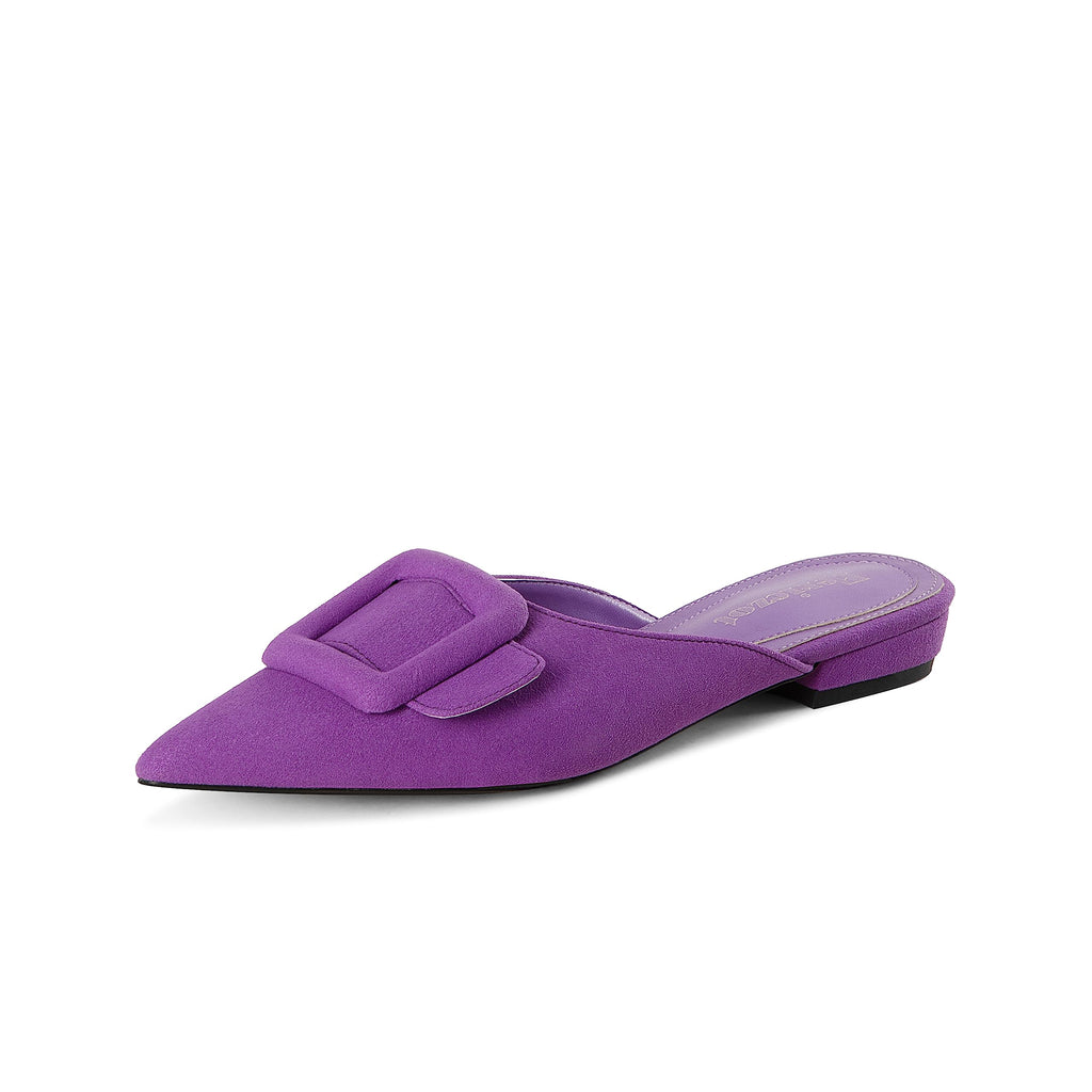Mule Slippers for Women,Slingback Buckle Flat Pointed Toe Backless Mule Slides Suede Slip On Loafers