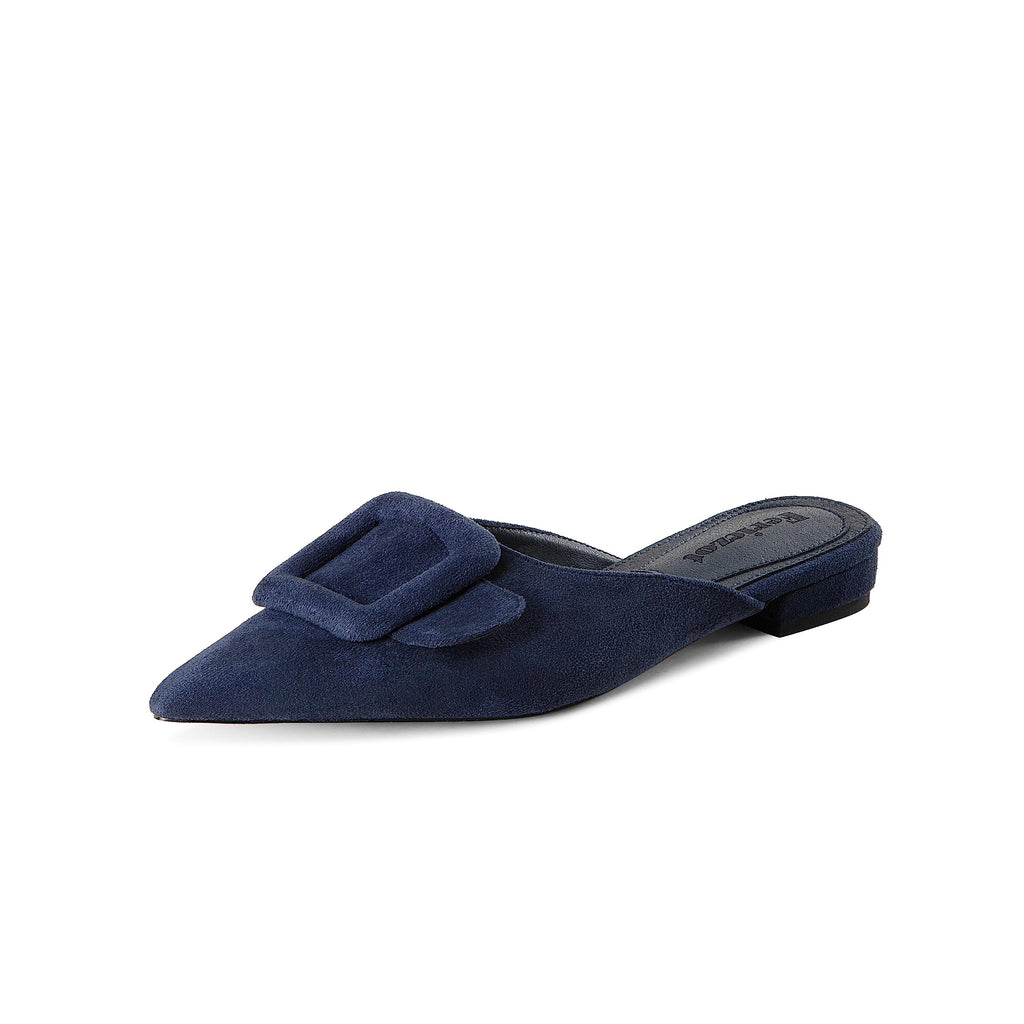 Mule Slippers for Women,Slingback Buckle Flat Pointed Toe Backless Mule Slides Suede Slip On Loafers