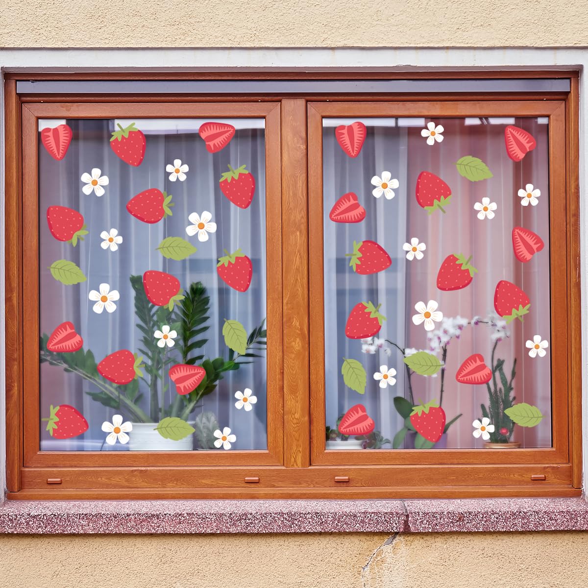 Strawberry and White Flower Stickers for Wall
