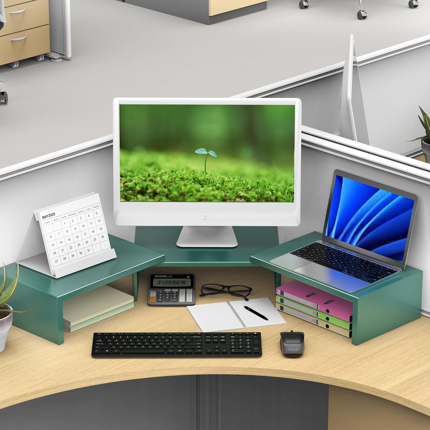 Dual Monitor Stand for Desk, Metal Monitor Riser, Office Supplies and Accessories