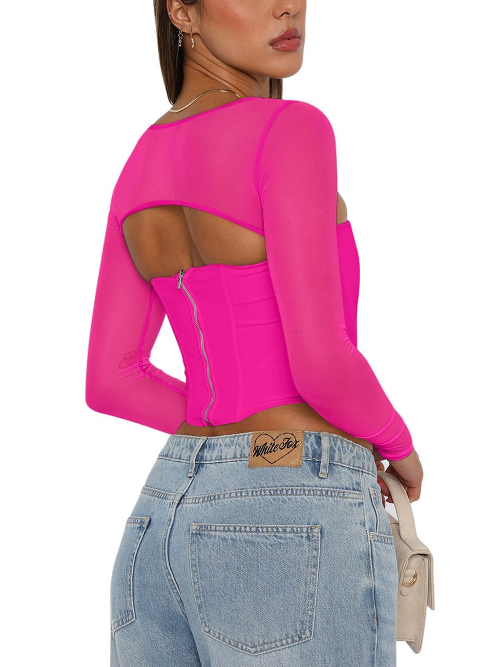 Women's Sexy Sheer Long-Sleeve Corset â€?Y2K Square Neck, Cropped Party Top