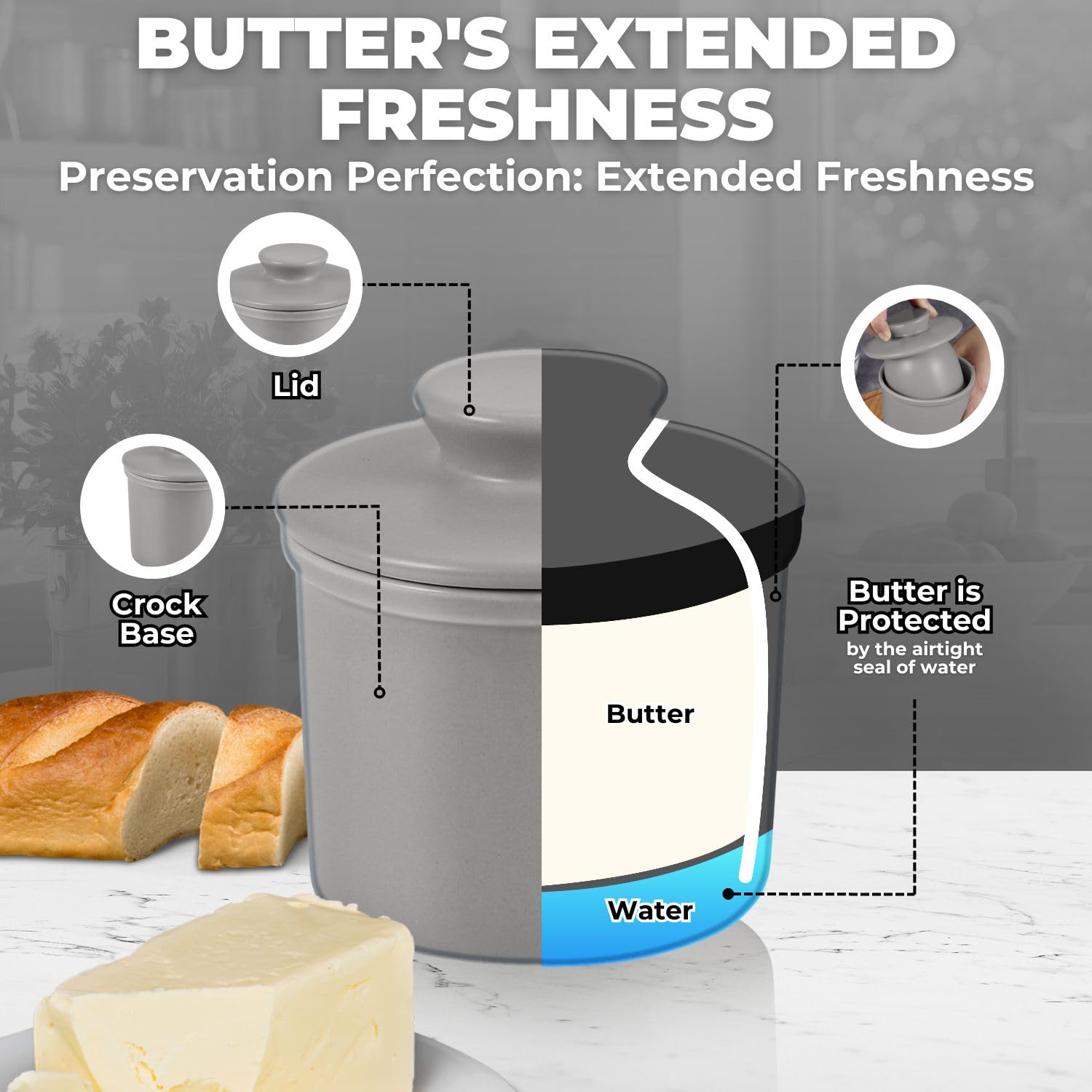 Porcelain French Butter Keeper Crocks with Lids â€?Set of 2 Farmhouse-Style Butter Dishes