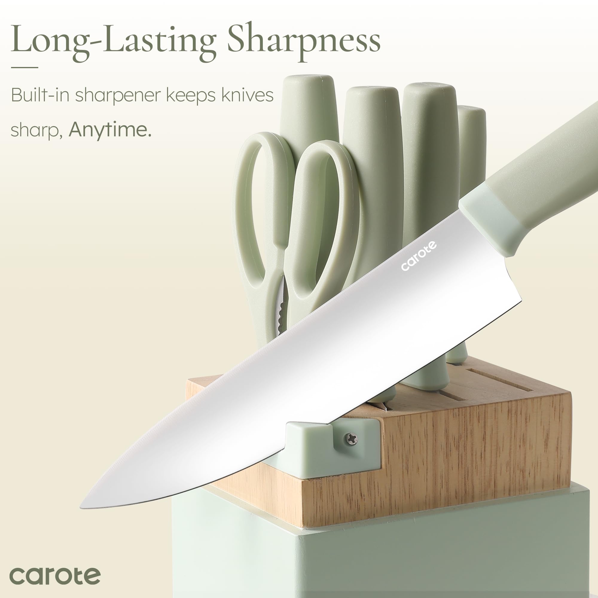 Kitchen Knife Set with Block and Sharpener, Dishwasher Safe Knife Block Set 9Pcs, Forged Cutlery with Razor-Sharp Stainless Steel Blades