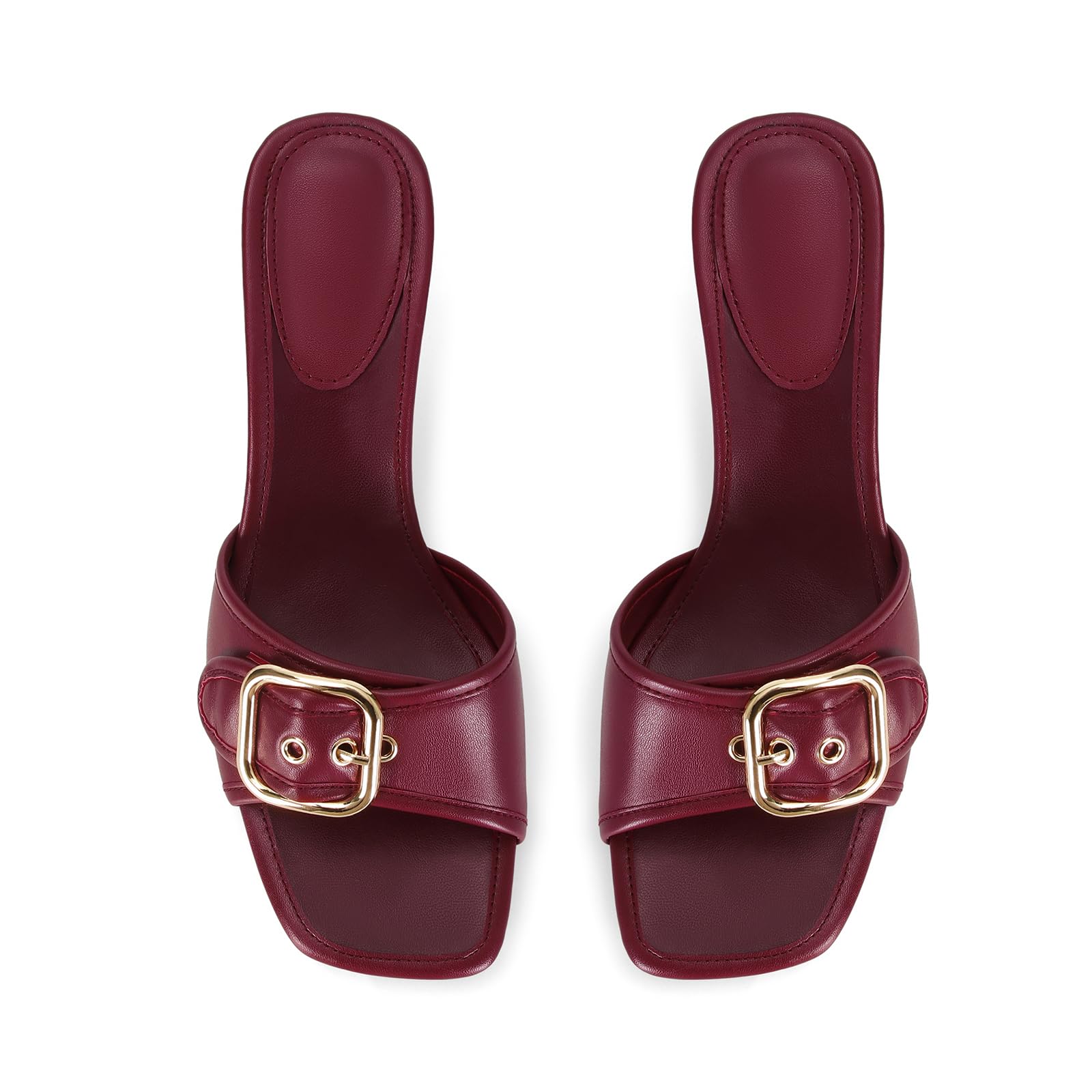 Ladies Kitten Heel Sandals Stiletto Low Heels Slip On Slides Mule Sandal Square Open Toe Dress Shoes