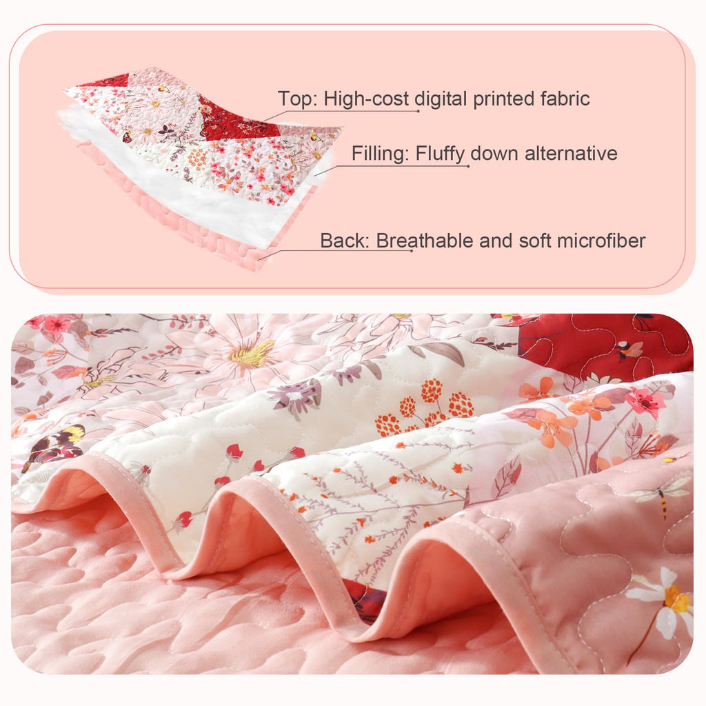 Reversible Patchwork Quilts Full Size, Lightweight Boho Printed Bedspreads Coverlets Quilt Bedding Set with 2 Pillow Shams