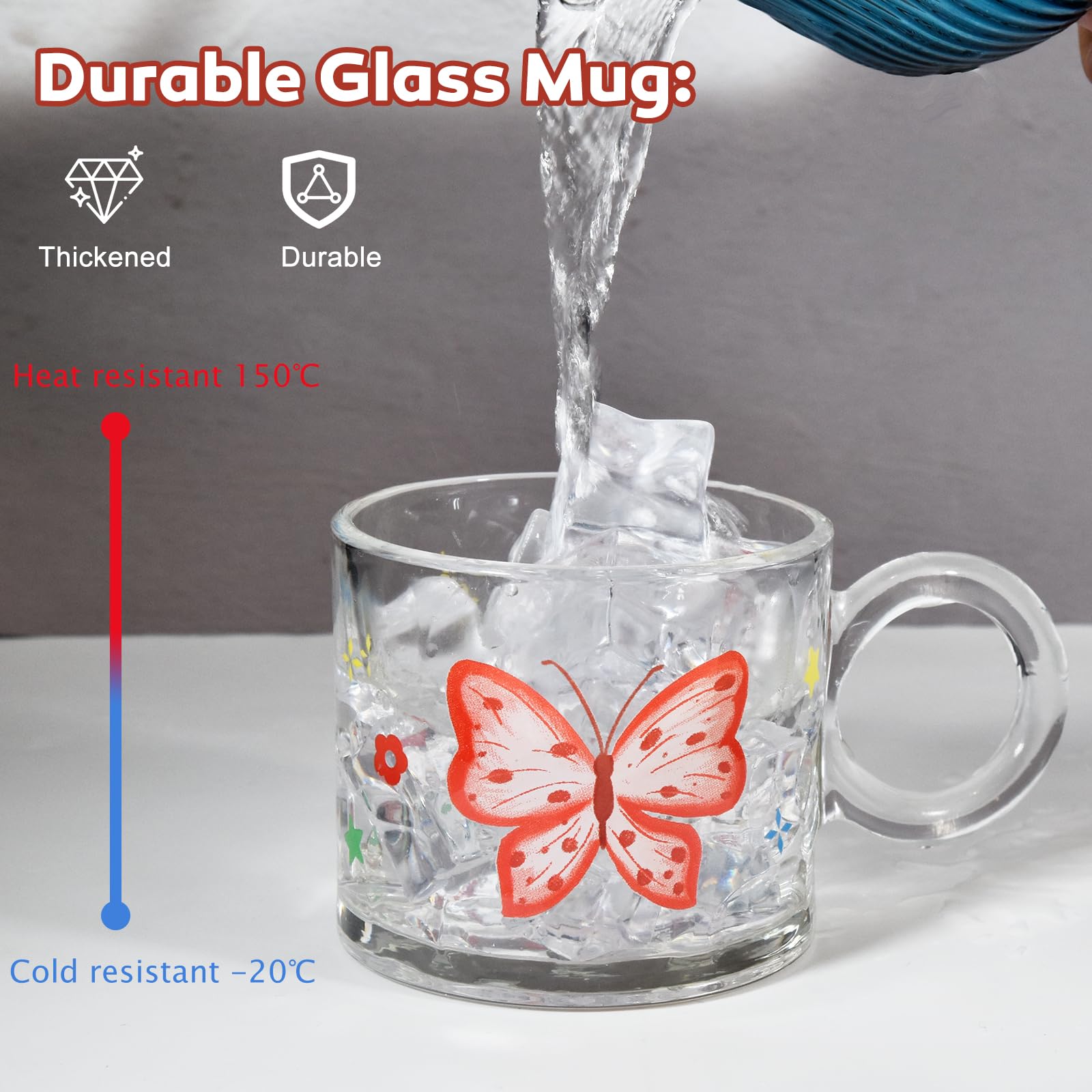 Glass Butterfly l Mugs, 10oz lUnique Glass Cup with Handle