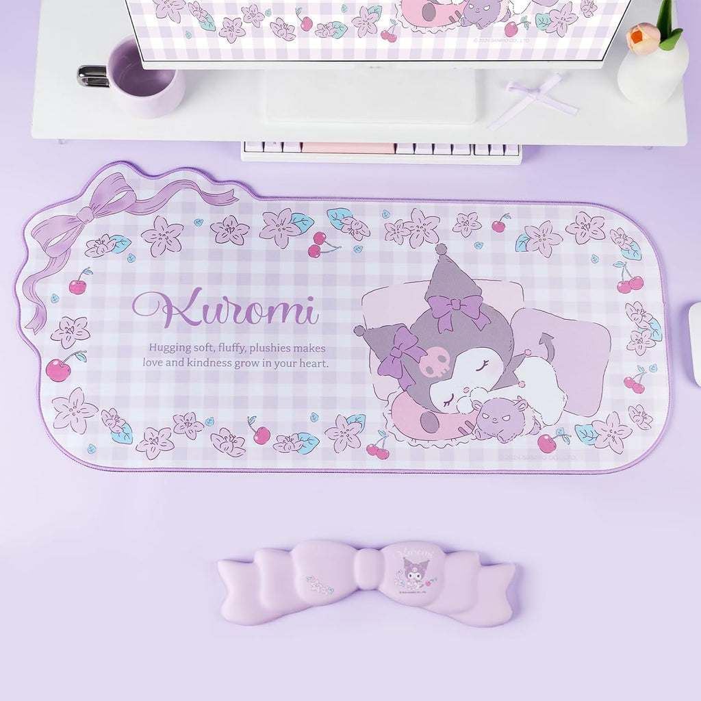 Kawaii Anime Mouse Pad Wrist Rest Support Set - Non-Slip Desk Mat and Memory Foam Bowknot Wrist Rest for Keyboard and Mouse,Perfect for Gaming or Home Office Work