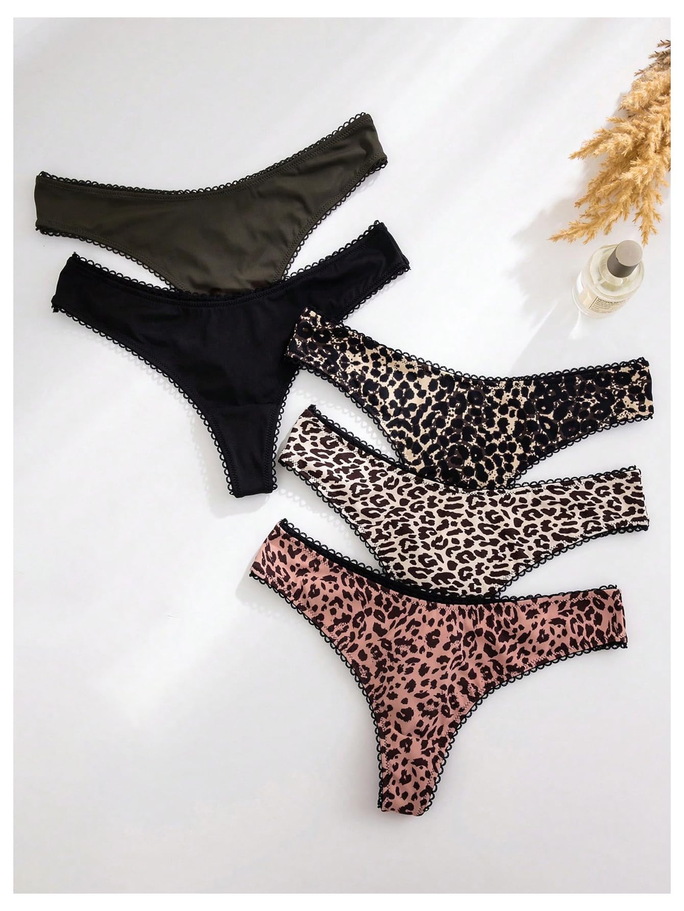 Women's 5 Pack Leopard Print Thongs Low Rise Panties Underwear Sets