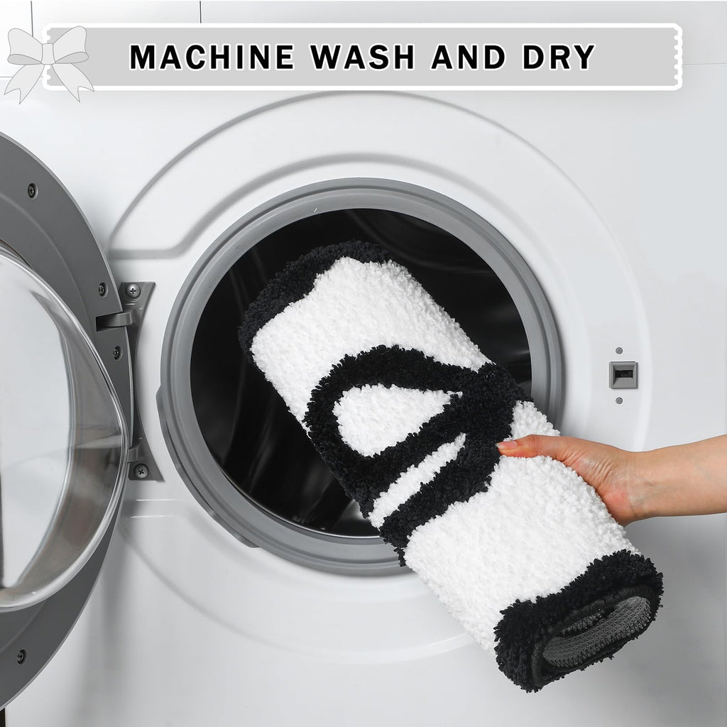 Scalloped Bow Bathroom Mat Non Slip Coquette Bow Rug Cute Aesthetic Scallop Carpet Preppy Room Decor Microfiber Absorbent Bath Rug for Bathroom Bathtub Shower Bedroom(Black,16" X 24")