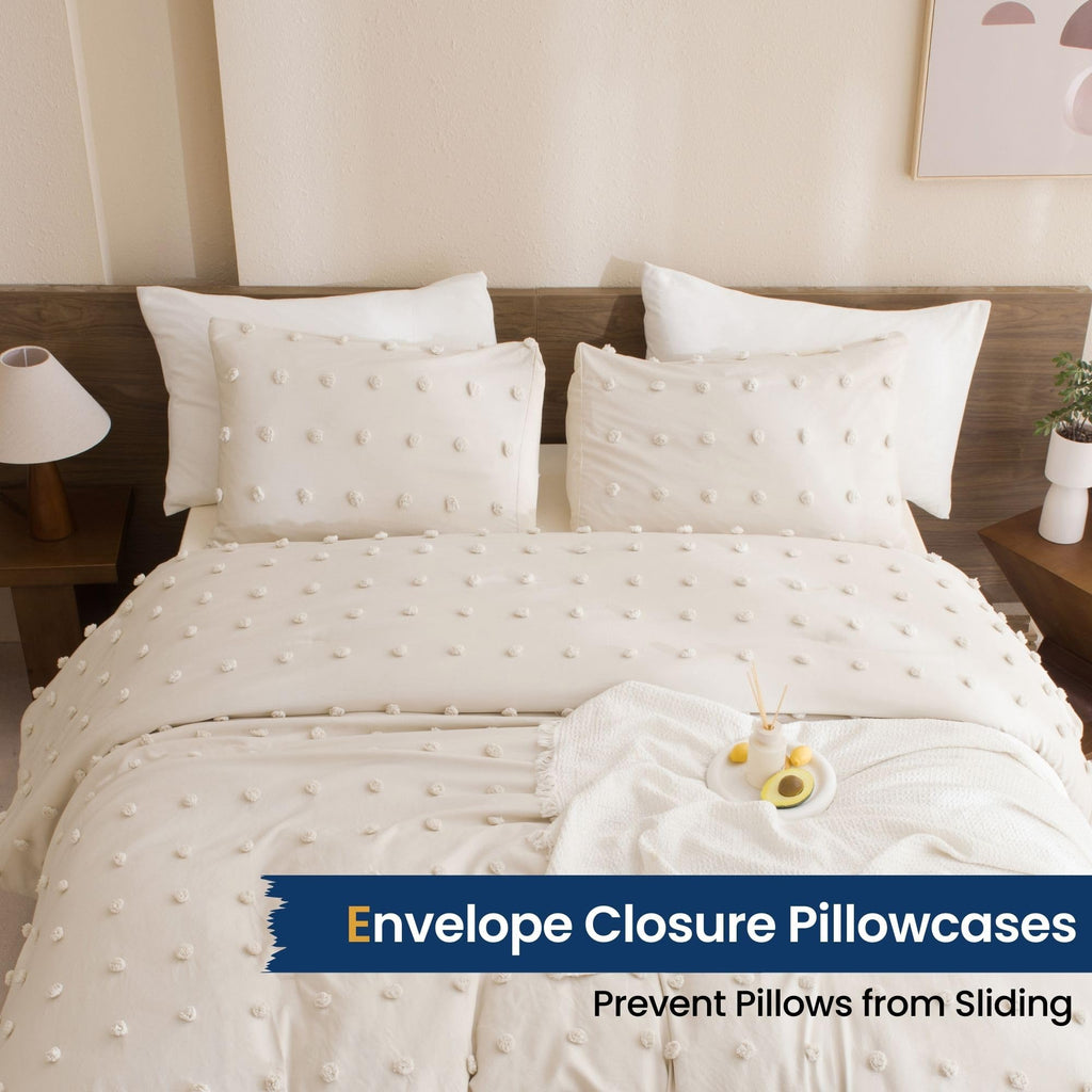 Comforter Set, 2 Pieces- Soft Cotton Lightweight Comforter with 1 Pillowcase, Chenille Dots All Season Down Alternative Comforter Set for Bedding