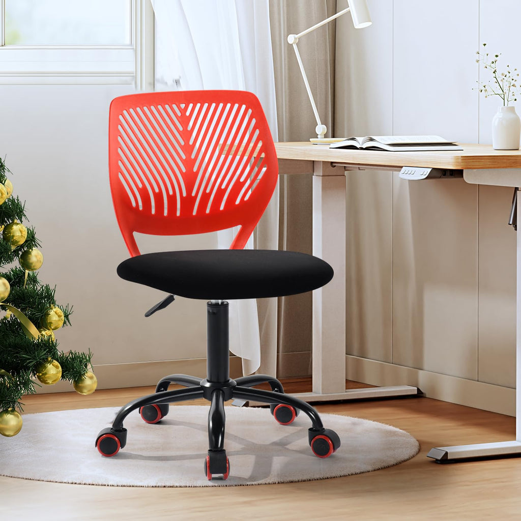Study Desk Chair Armless Cute, Ergonomic Small Swivel Adjustable Rolling Lightweight Task Chair with Wheels and Mesh Padded Cushion