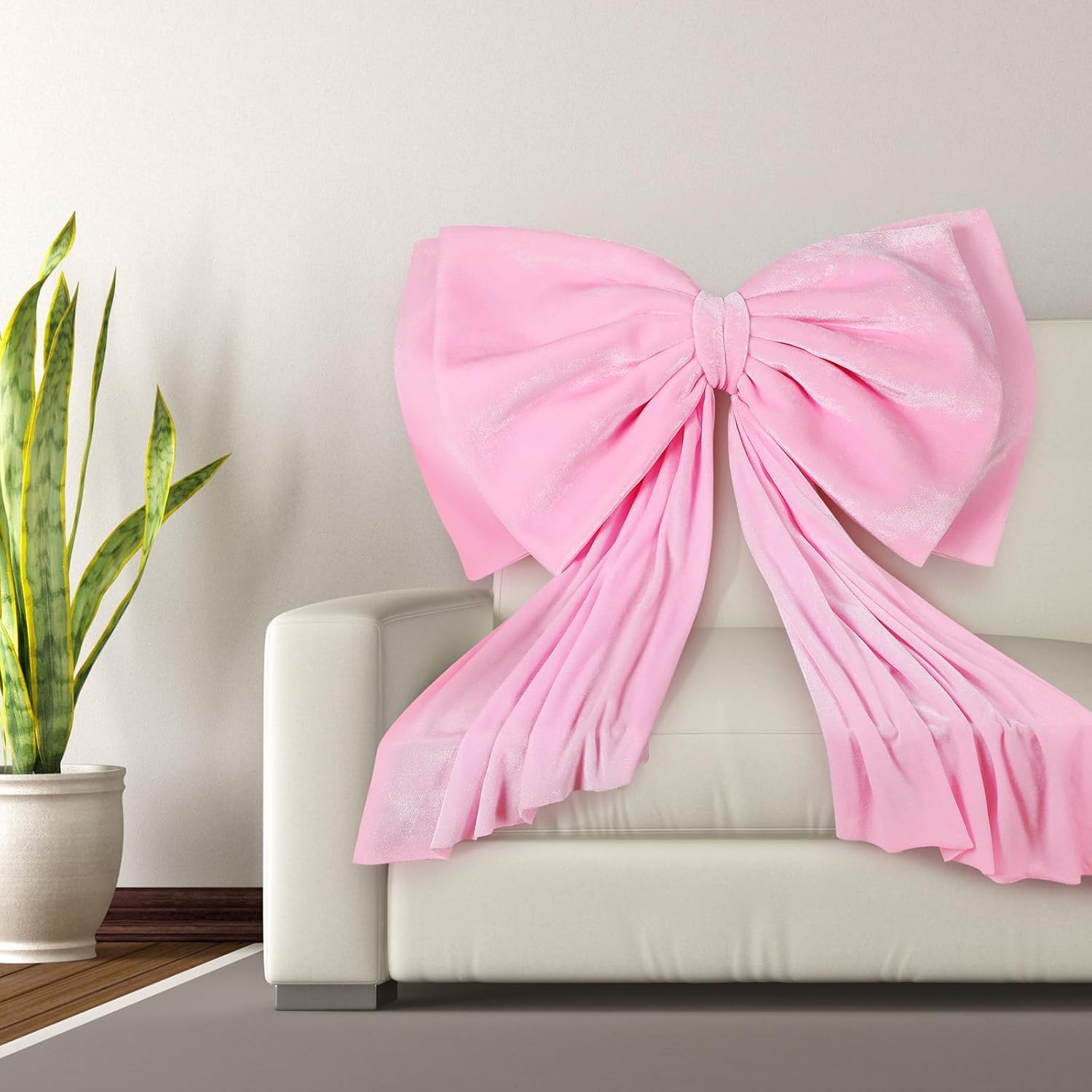 Large Pink Bow Decoration Soft Velvet 35x31 Inch Big Coquette Bow for Party Room Wall Decor, Giant Velvet Tie Hanging Birthday Party Gift Wedding Sofa Bedroom Living Room