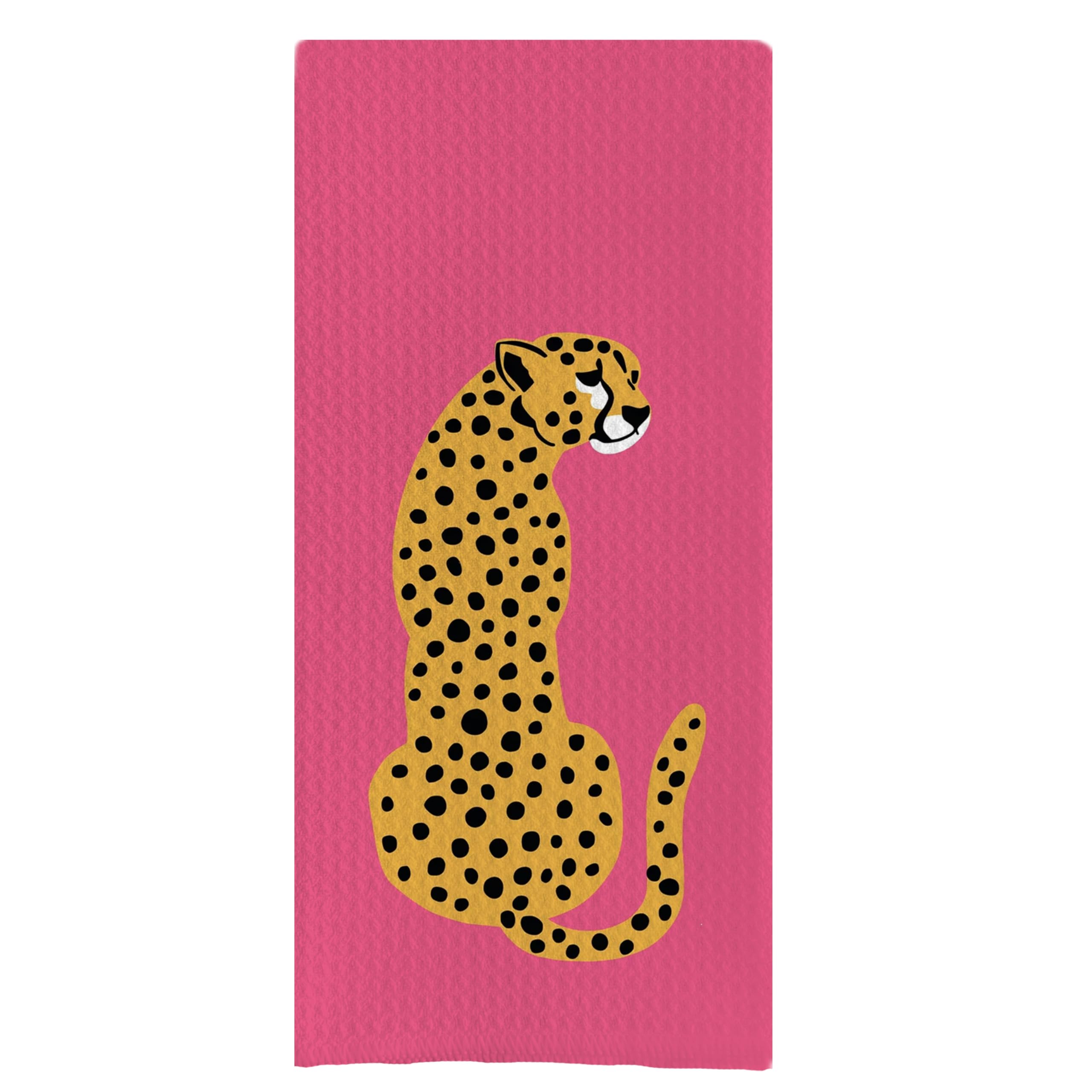 Preppy Cheetah Leopard Waffle Weave Kitchen Dish Towel Cloth Decor, Preppy Bathroom Decor (24x16inch)