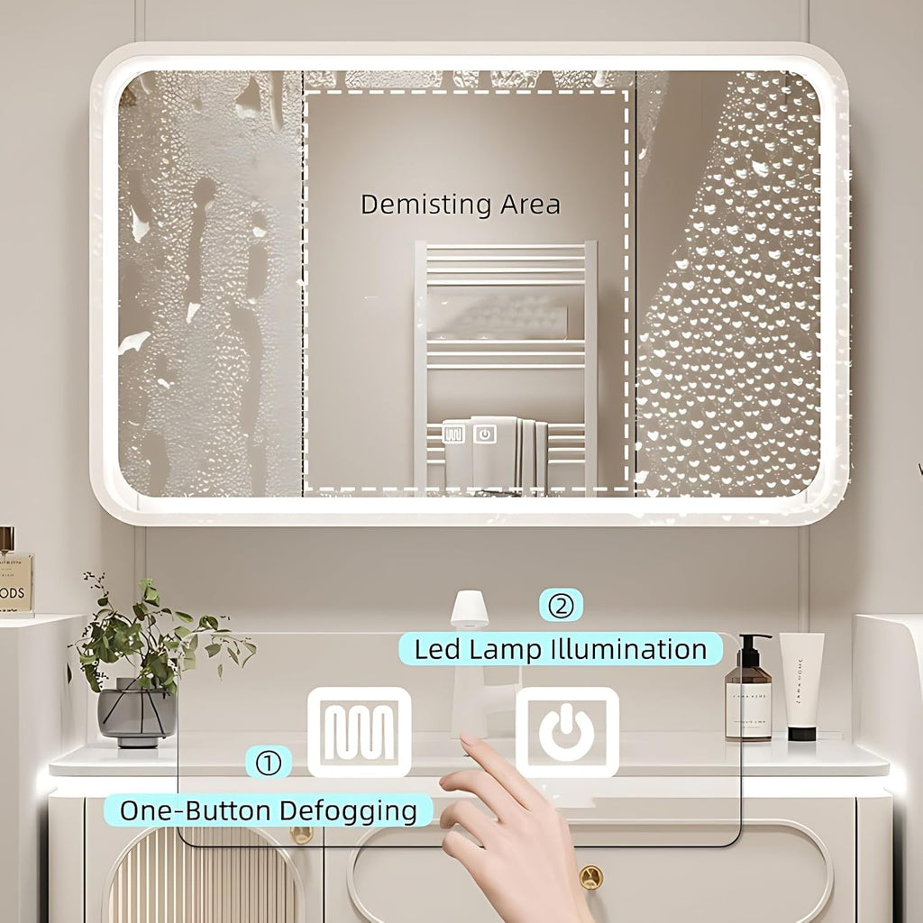 Wall-Mounted Bathroom Vanity Set - Included Single Sink, Contemporary Bathroom Vanity Featuring an Intelligent LED Defogging Mirror Cabinet & Ample Storage, Solid Wood Construction