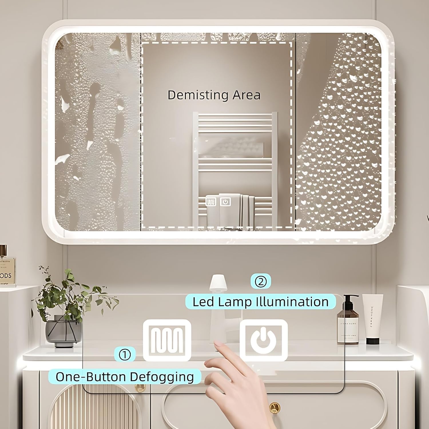 Wall-Mounted Bathroom Vanity Set - Included Single Sink, Contemporary Bathroom Vanity Featuring an Intelligent LED Defogging Mirror Cabinet & Ample Storage, Solid Wood Construction