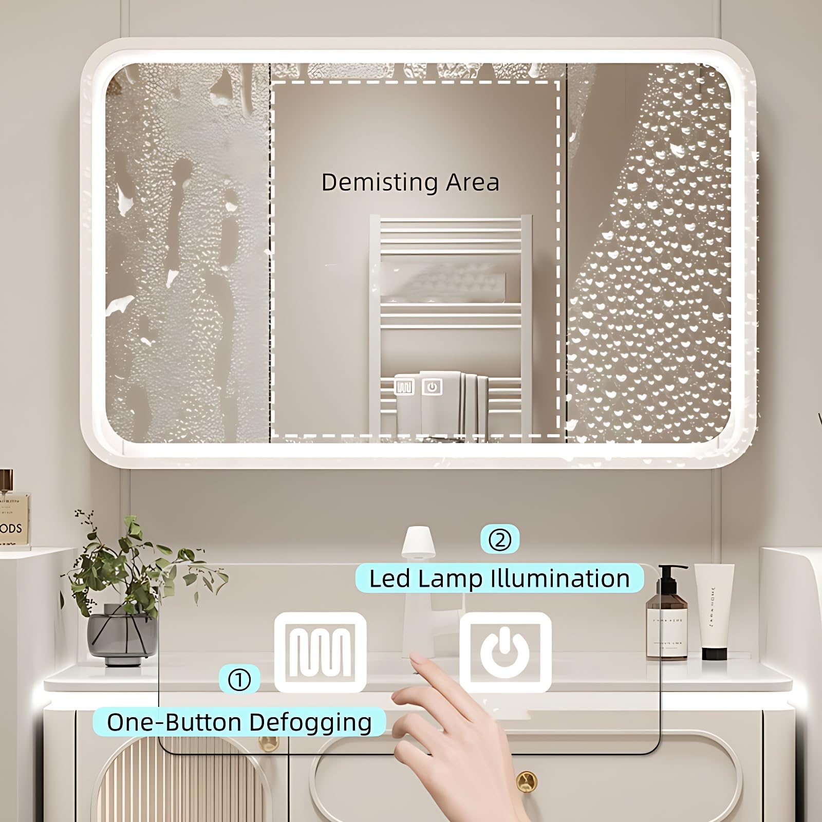 Wall-Mounted Bathroom Vanity Set - Included Single Sink, Contemporary Bathroom Vanity Featuring an Intelligent LED Defogging Mirror Cabinet & Ample Storage, Solid Wood Construction