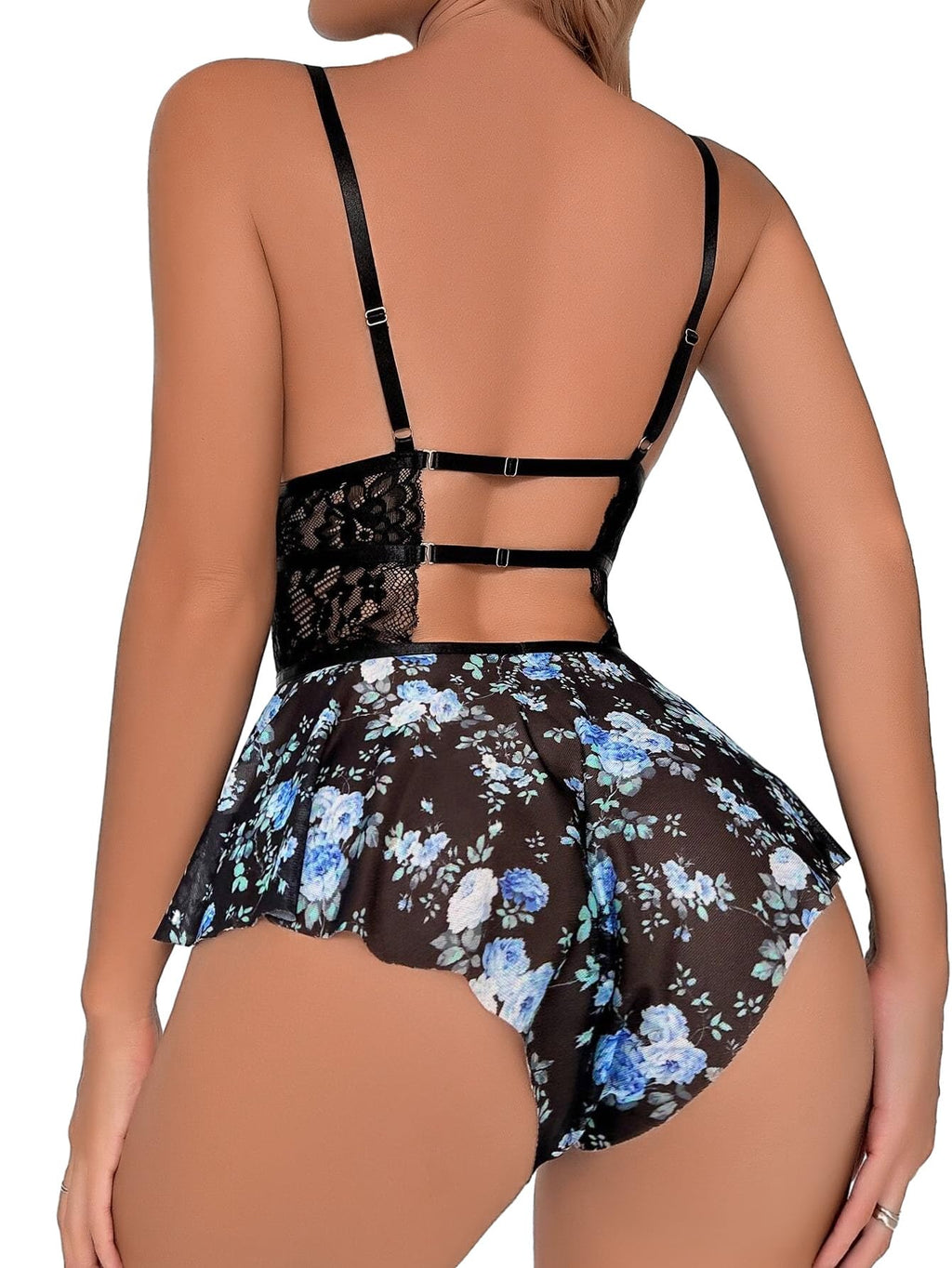 Sexy Floral Lace Mesh Babydoll Lingerie Romper
