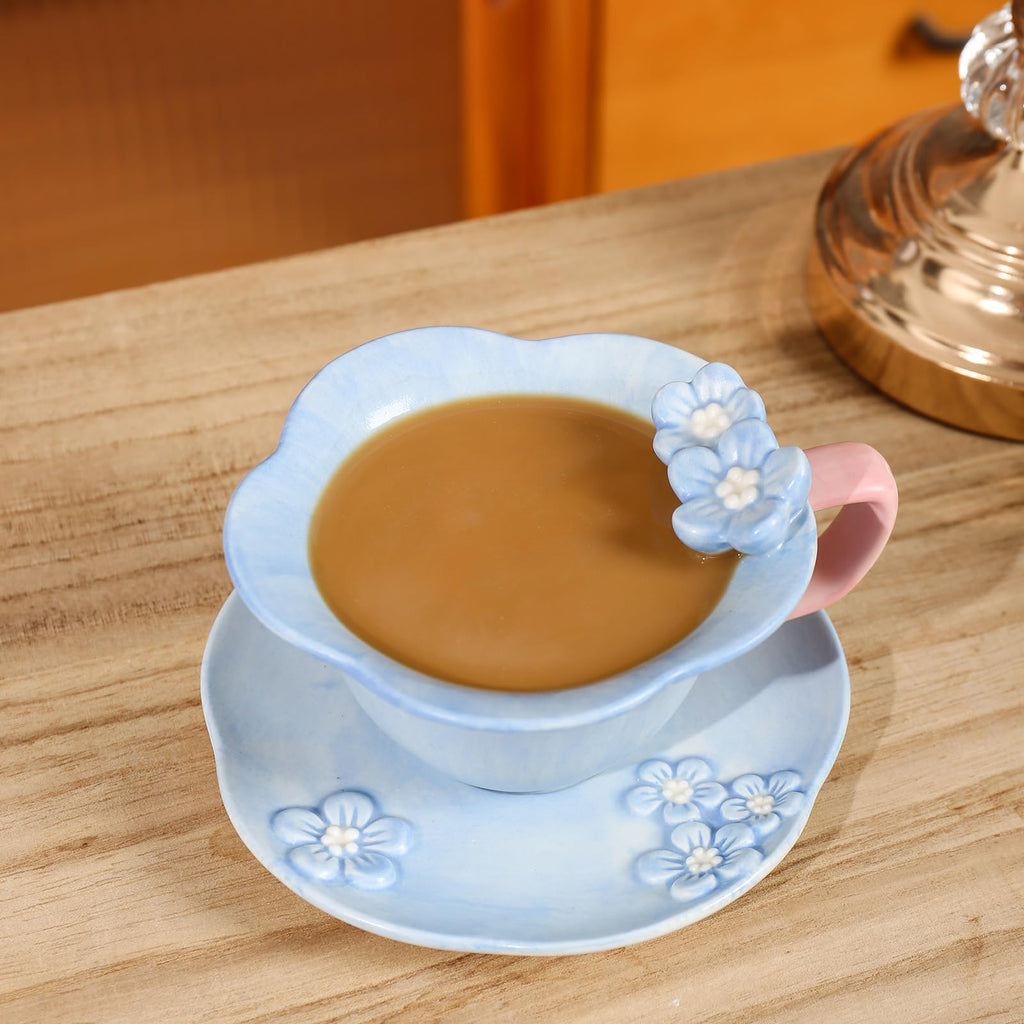 Floral Tea Cups and Saucers, Ceramic Cute Tea Cup for Tea Party