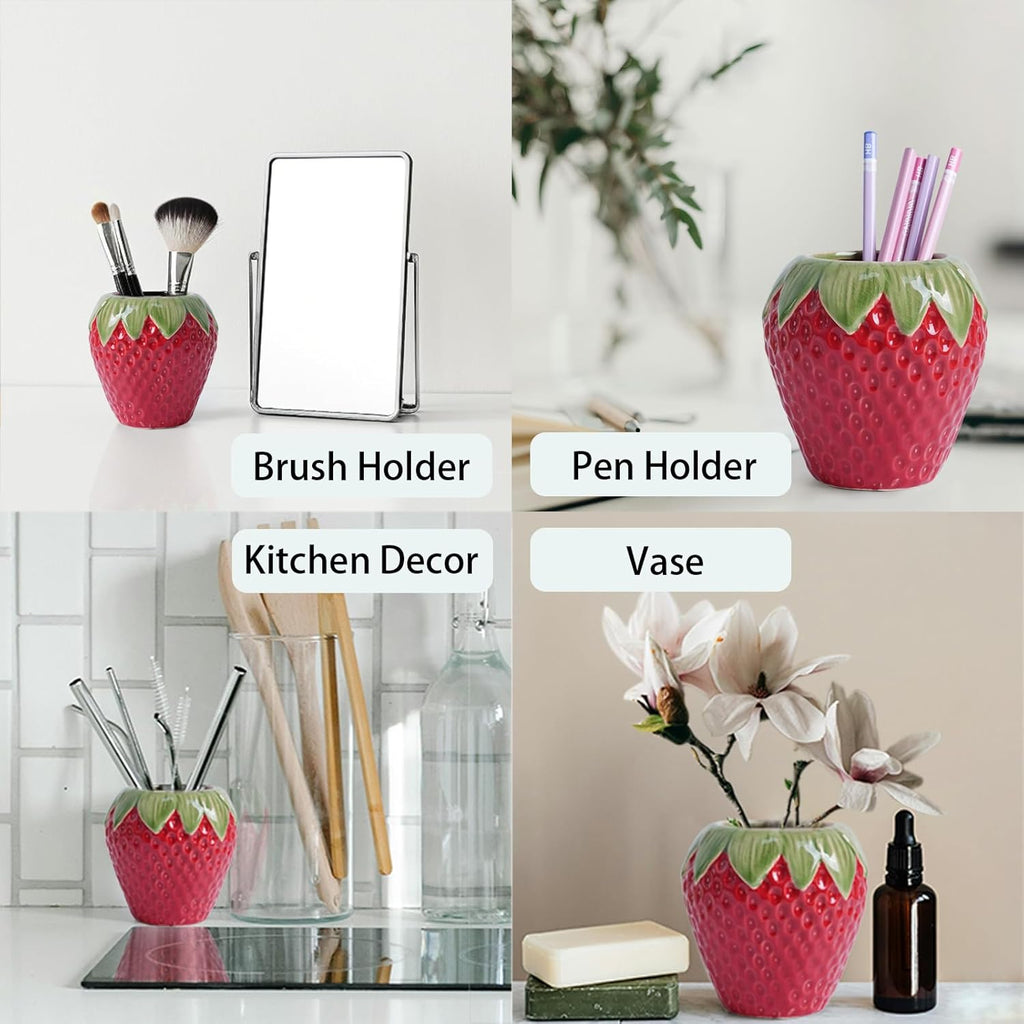 Red Ceramic Strawberry Vase, Cute Fresh Flowers Vases