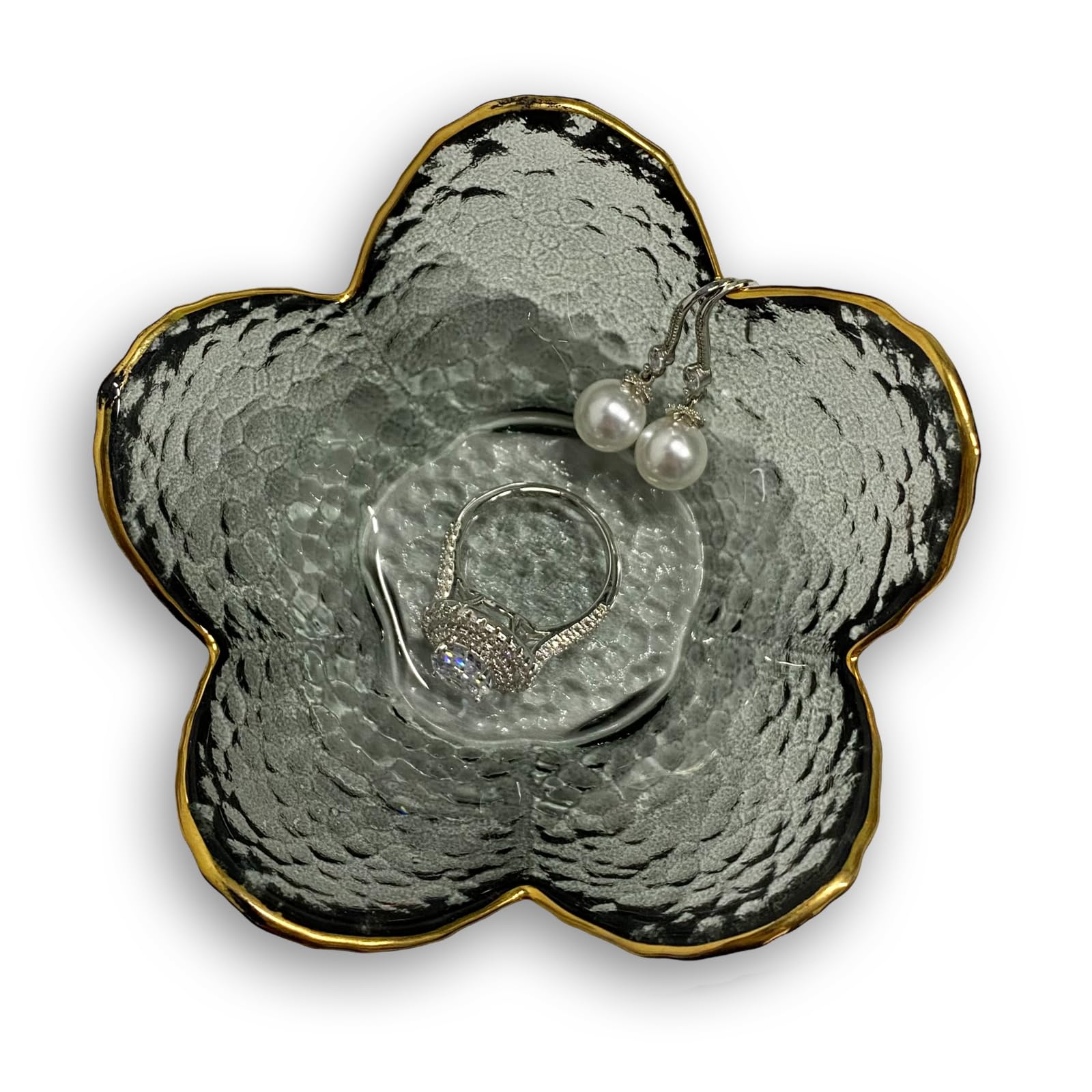 Flower Ring Dish Jewelry Tray, Decorative Glass Trinket Dish, Modern Accent Tray for Vanity Home Décor