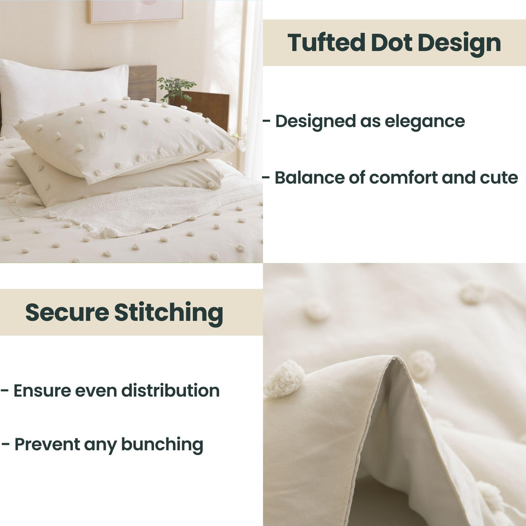 Comforter Set, 2 Pieces- Soft Cotton Lightweight Comforter with 1 Pillowcase, Chenille Dots All Season Down Alternative Comforter Set for Bedding