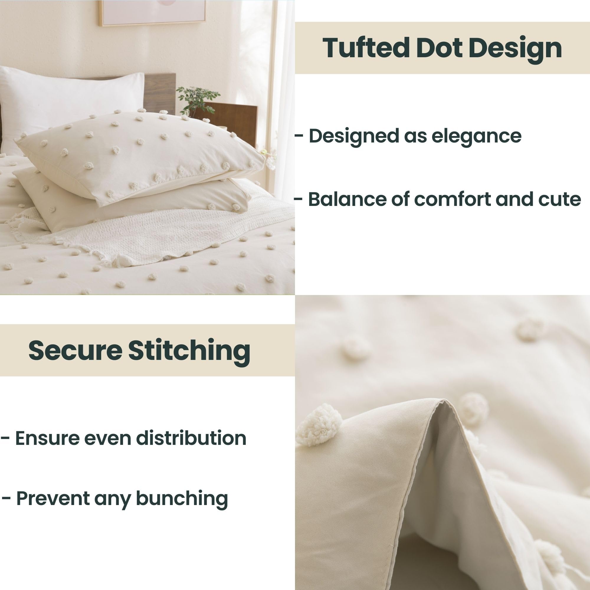 Comforter Set, 2 Pieces- Soft Cotton Lightweight Comforter with 1 Pillowcase, Chenille Dots All Season Down Alternative Comforter Set for Bedding