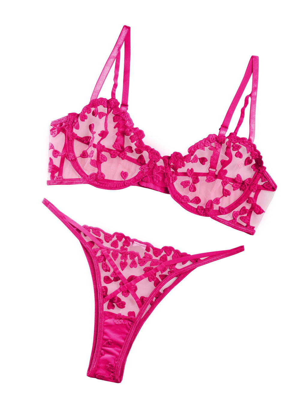 Sexy Embroidered Mesh Lingerie Set â€?Sheer Strappy Push-Up Bra & Panty