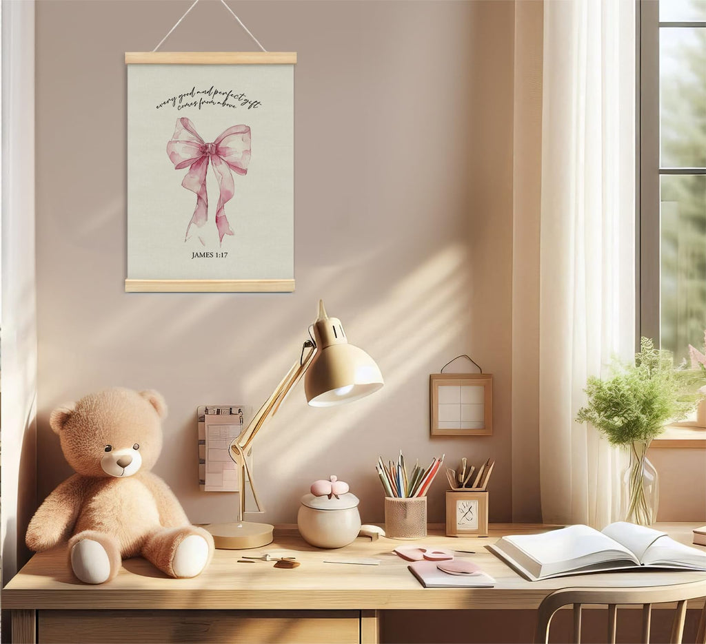 Trendy Bows Pink Coquette Scripture Wall Art Poster Hanger Frame, Christian Bible Verses Posters Wall Art Decor