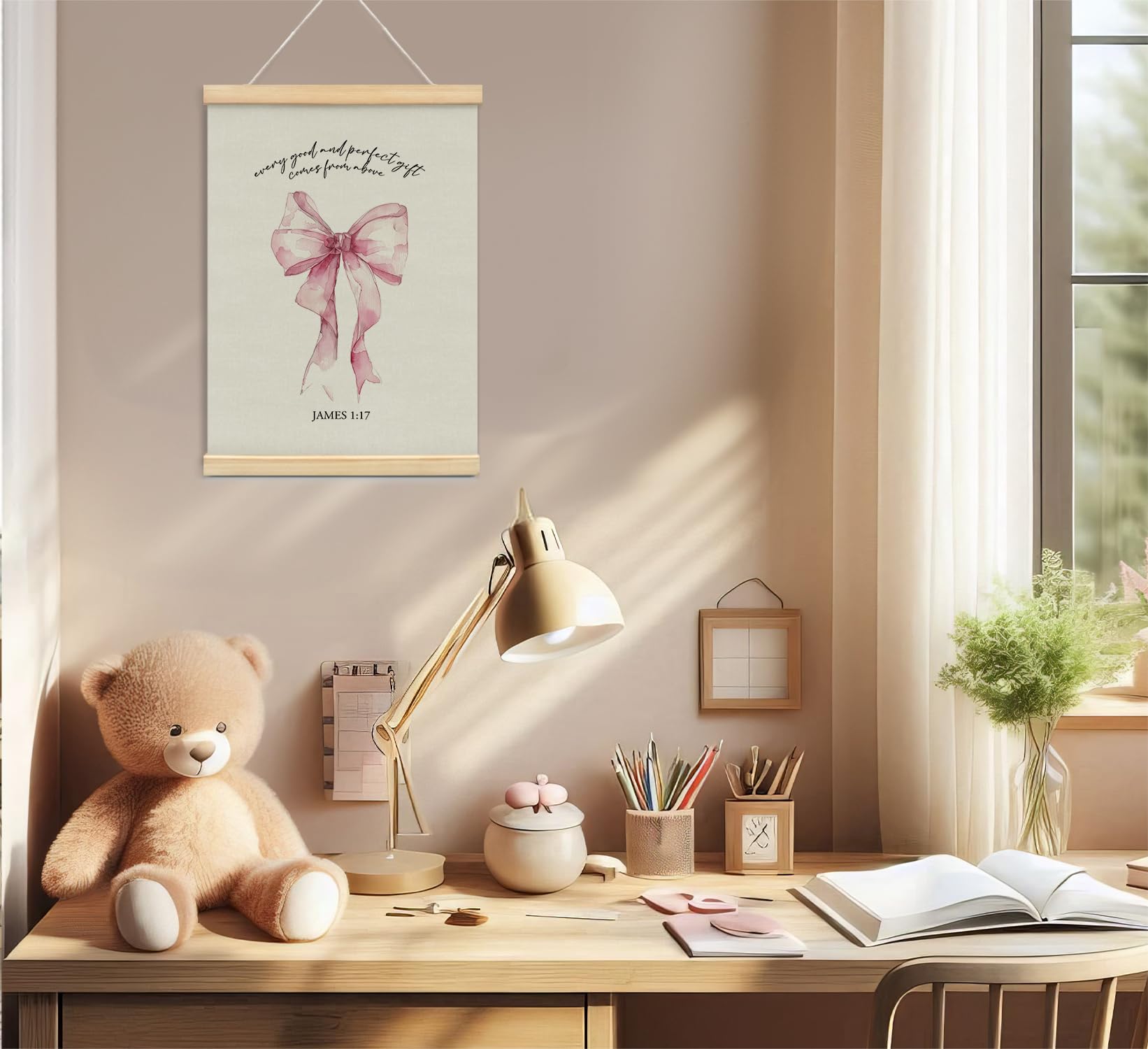 Trendy Bows Pink Coquette Scripture Wall Art Poster Hanger Frame, Christian Bible Verses Posters Wall Art Decor