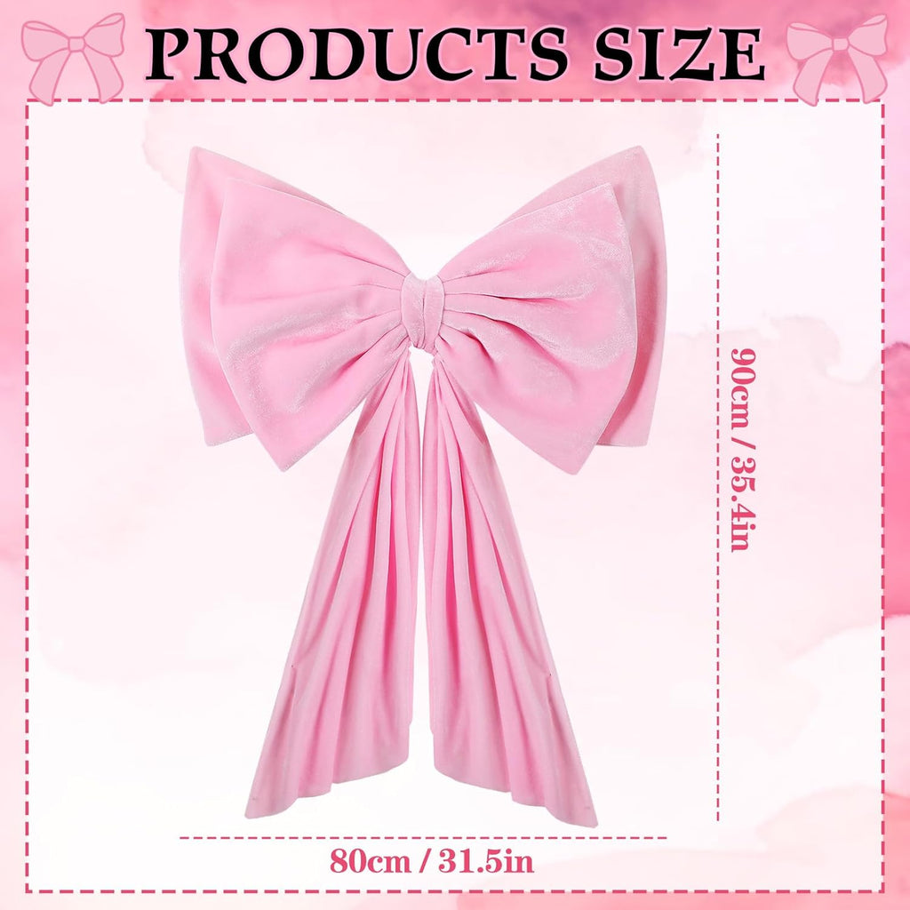 Large Pink Bow Decoration Soft Velvet 35x31 Inch Big Coquette Bow for Party Room Wall Decor, Giant Velvet Tie Hanging Birthday Party Gift Wedding Sofa Bedroom Living Room
